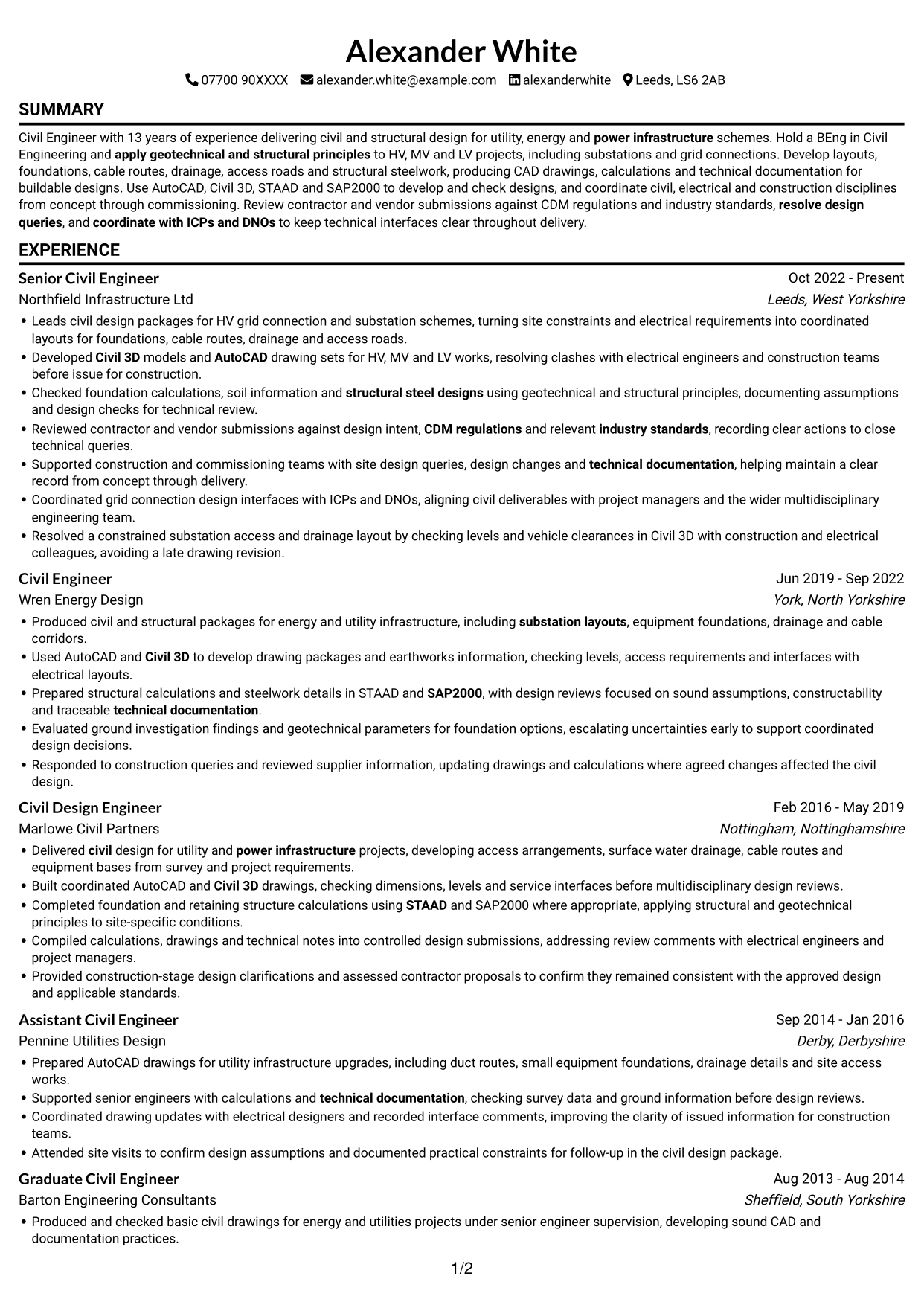 CV example — page 1