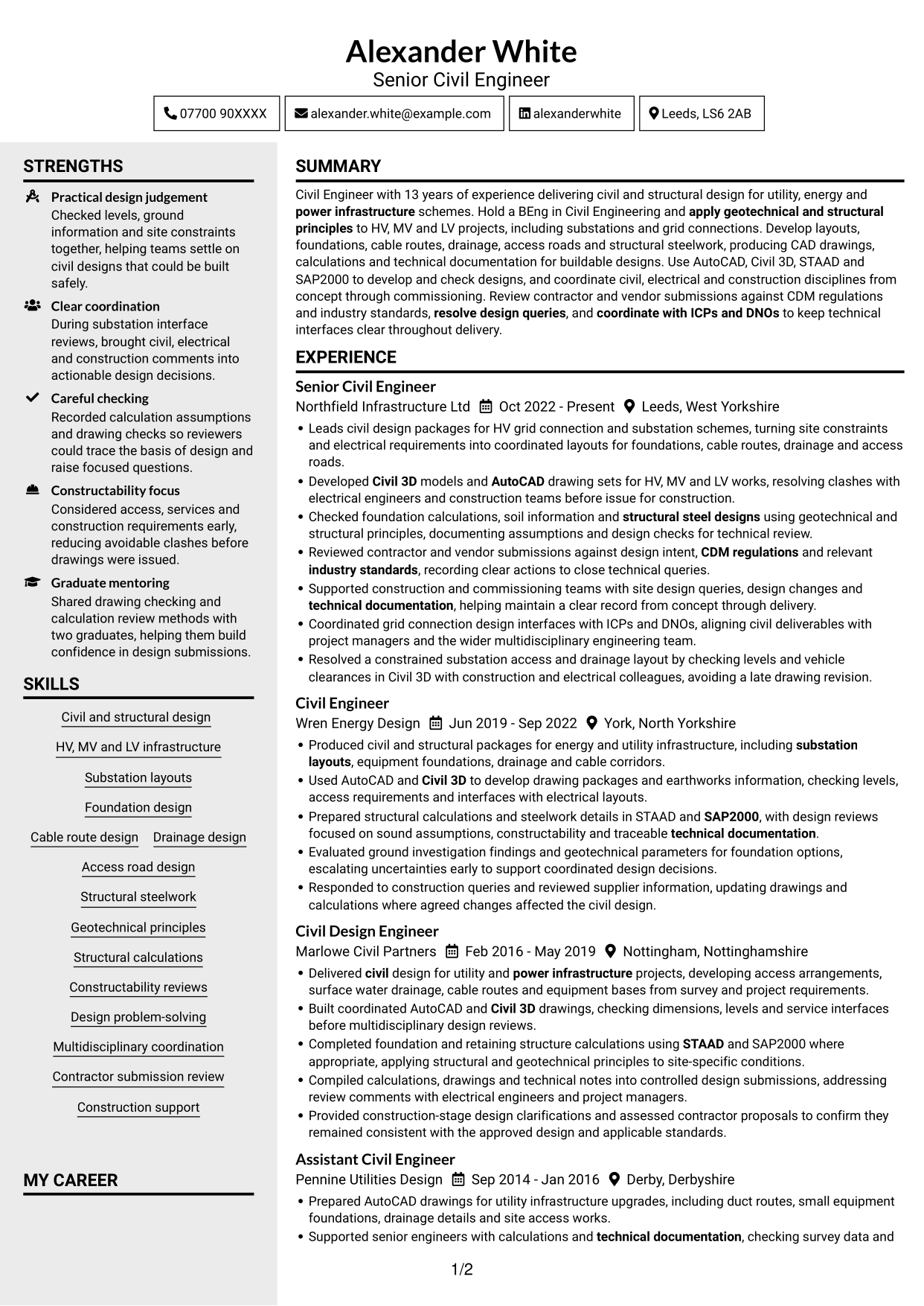 CV example — page 1