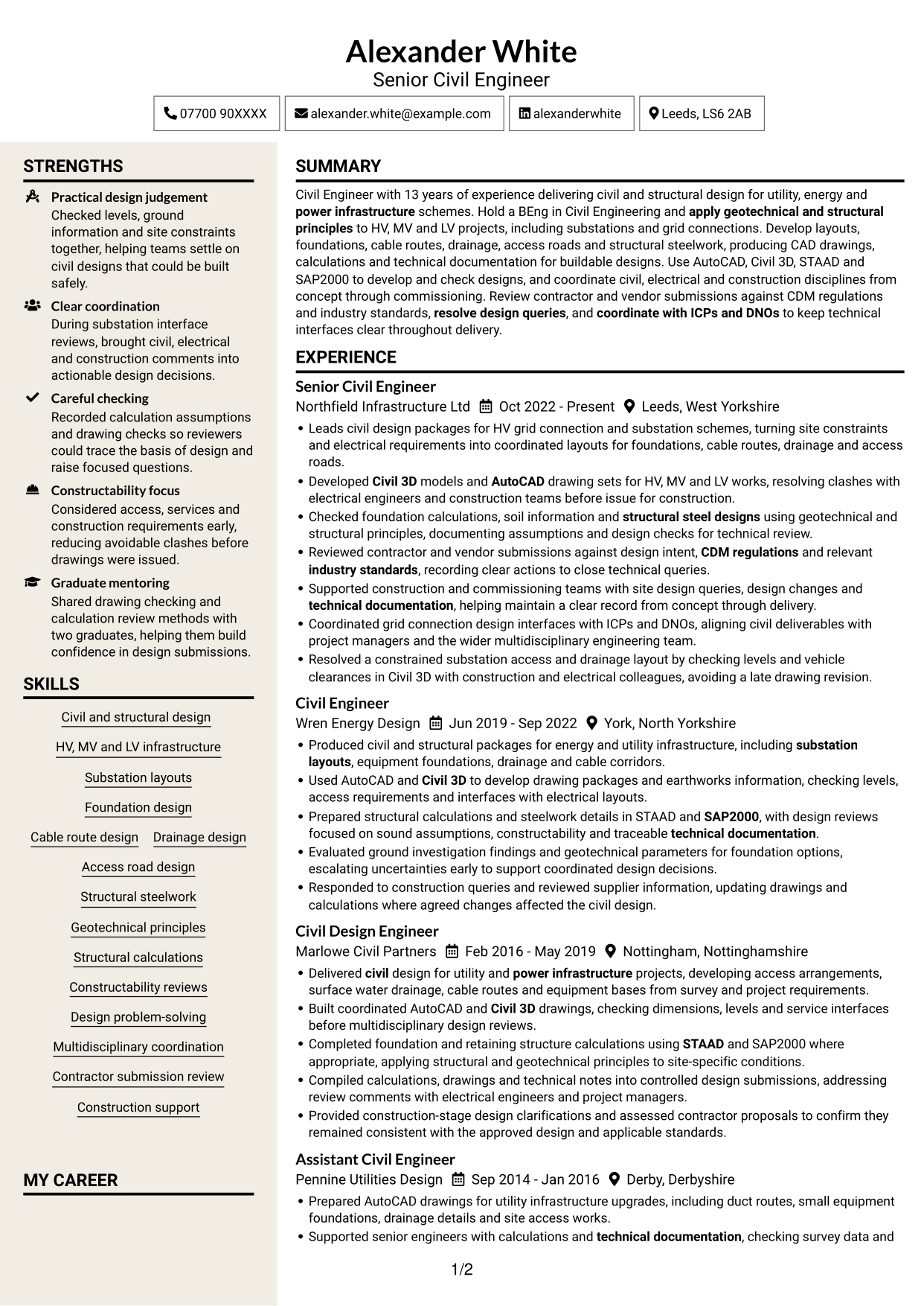 CV example — page 1