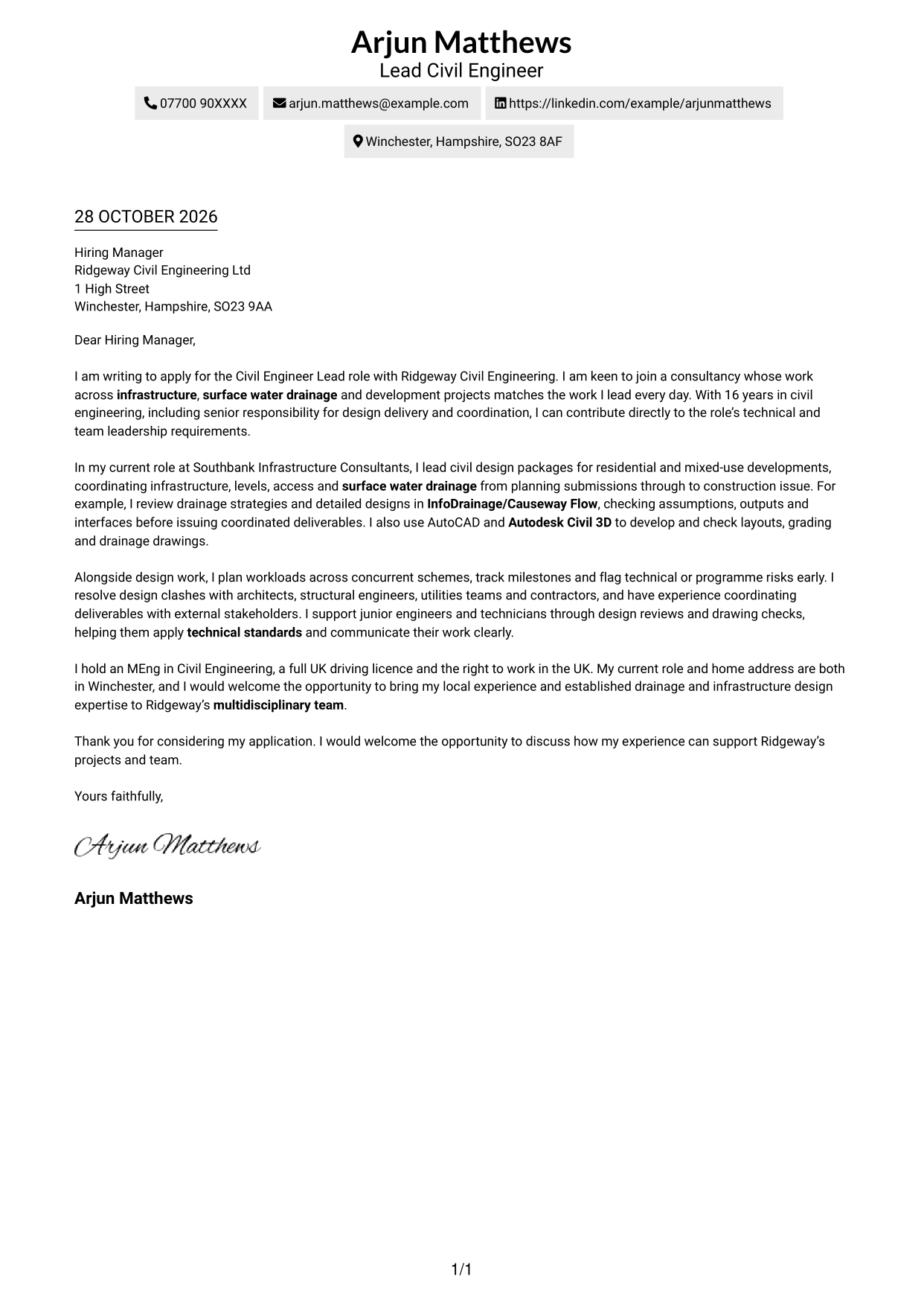 Cover letter example — page 1