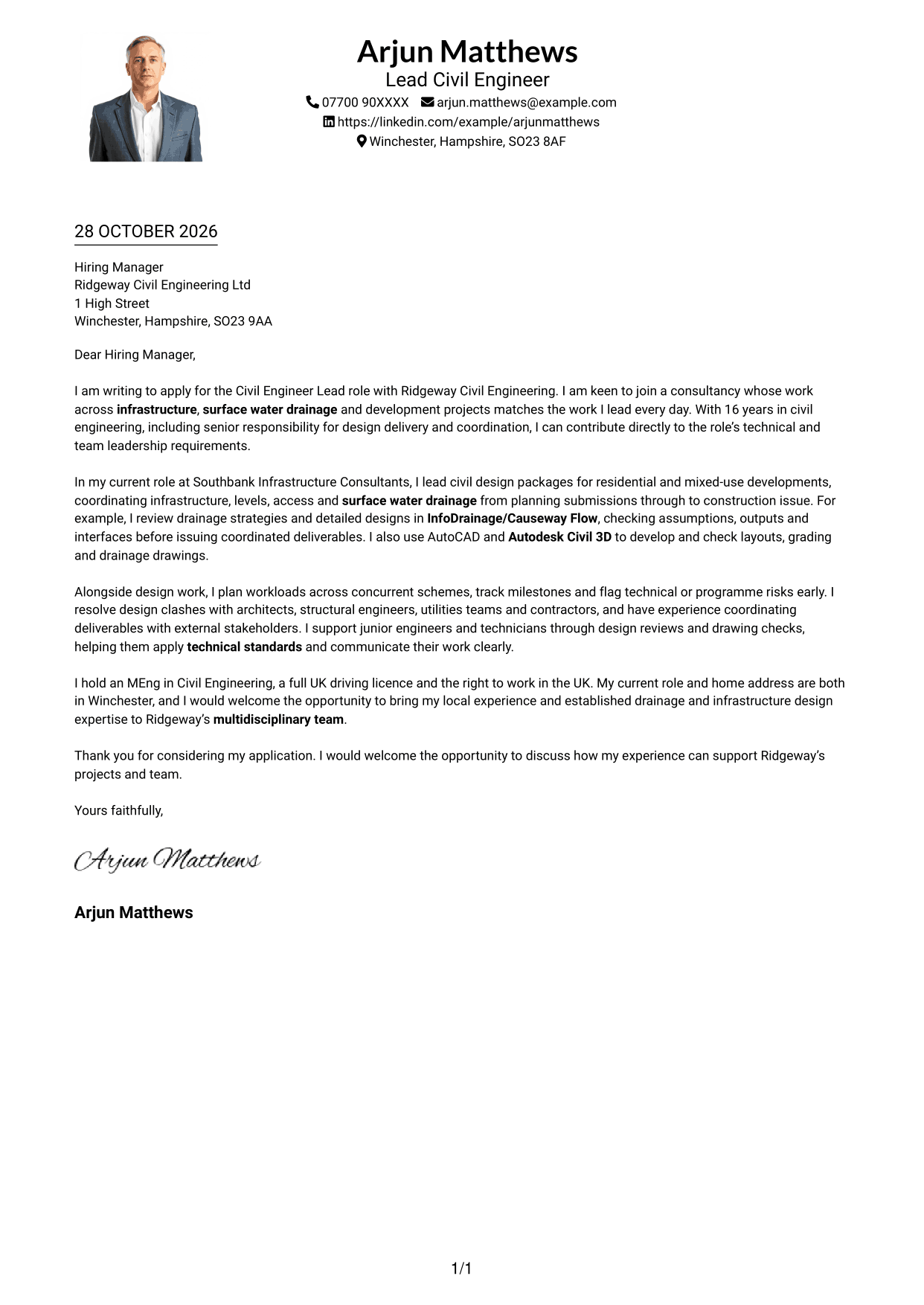 Cover letter example — page 1