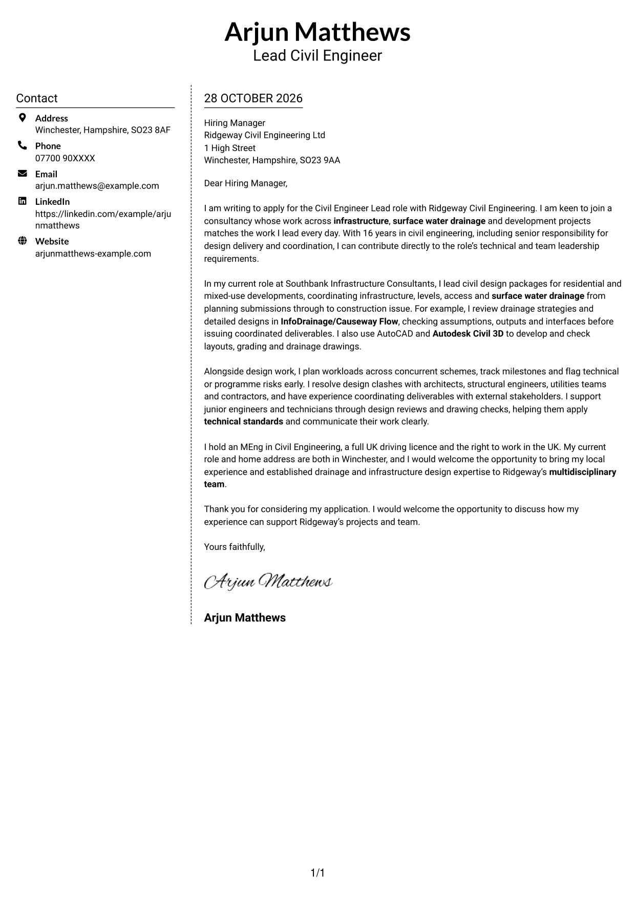 Cover letter example — page 1