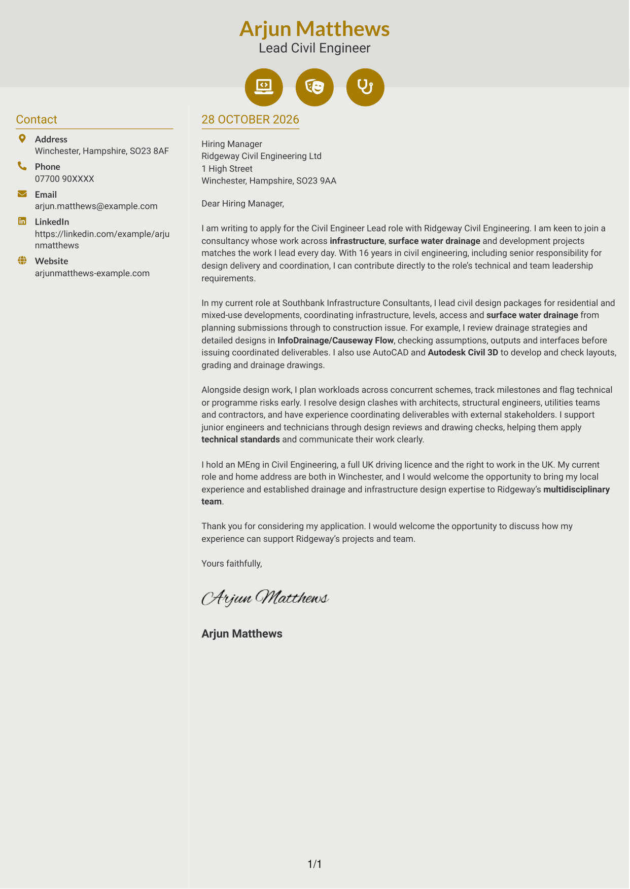 Cover letter example — page 1