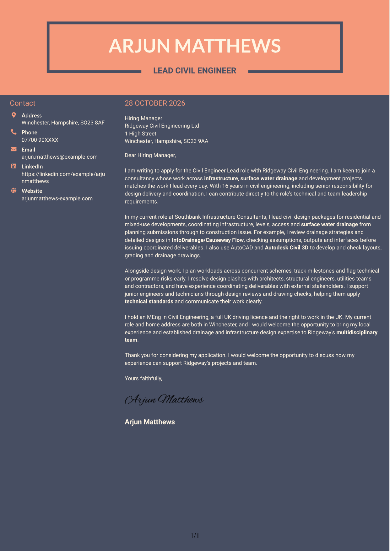 Cover letter example — page 1