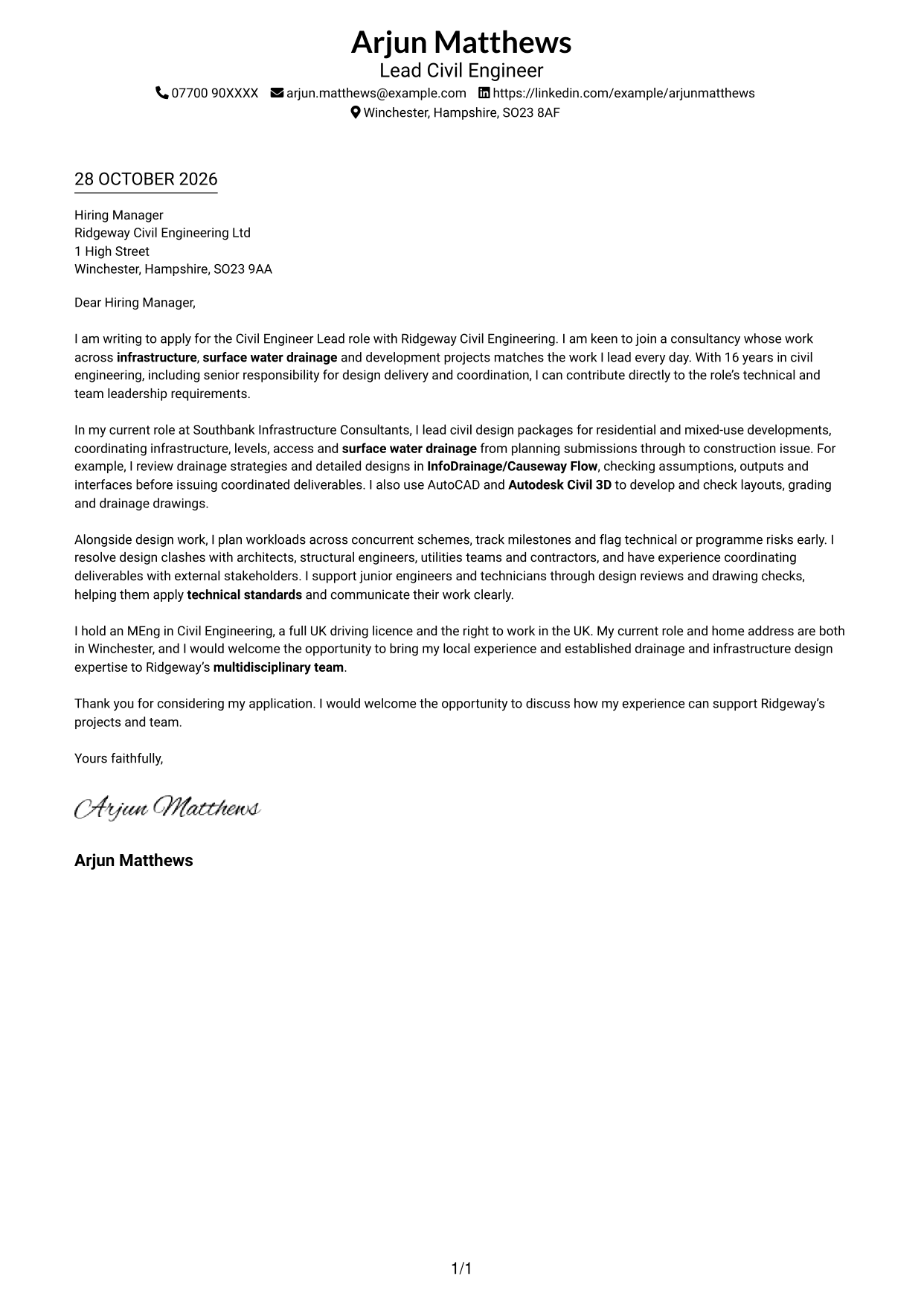 Cover letter example — page 1