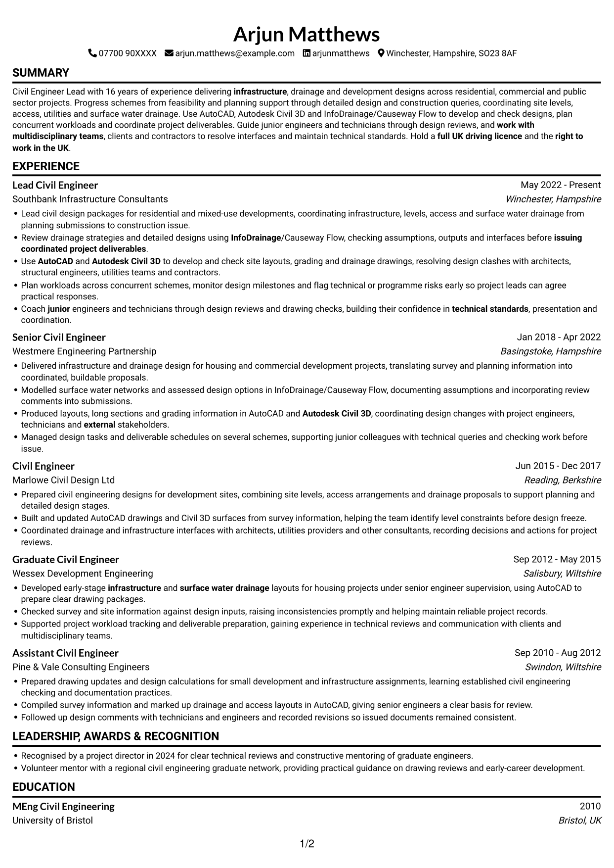 CV example — page 1