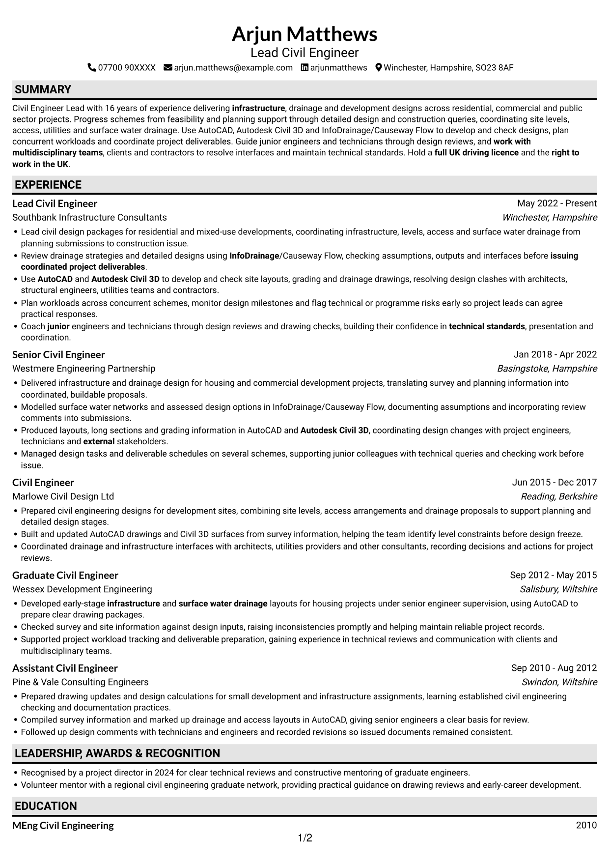 CV example — page 1