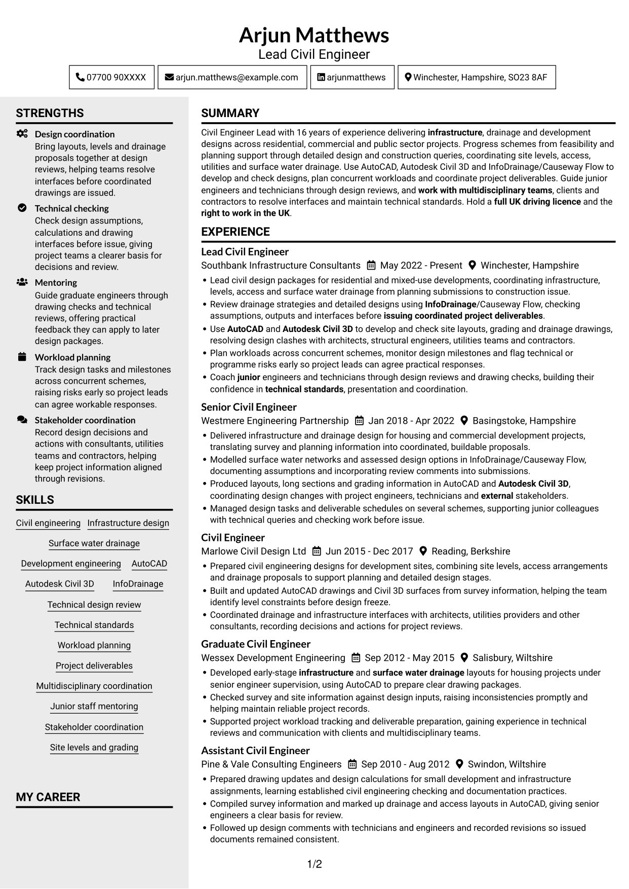 CV example — page 1