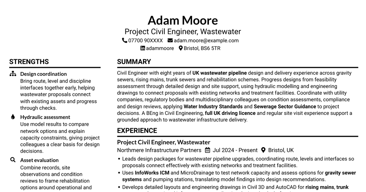 Civil Engineer - Wastewater Infrastructure CV