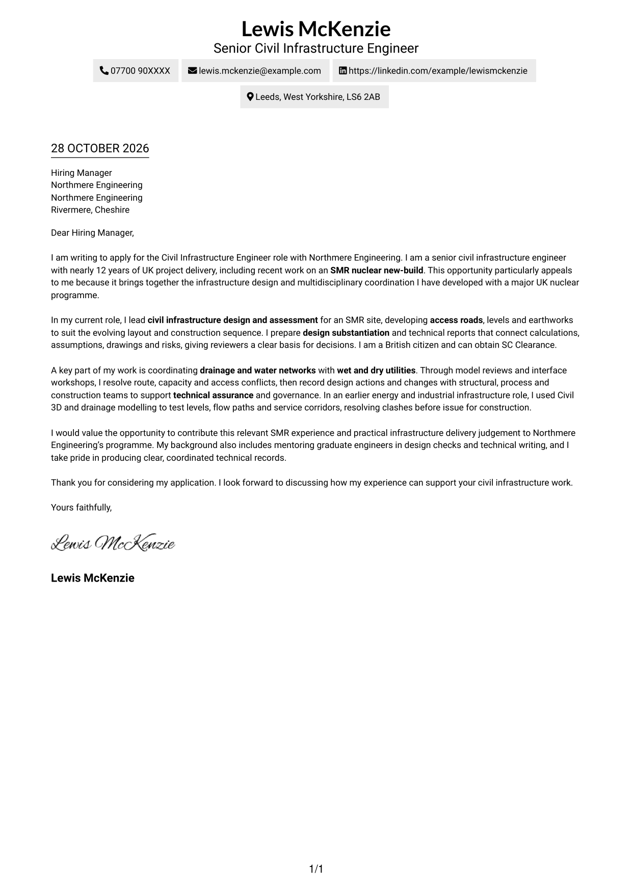 Cover letter example — page 1