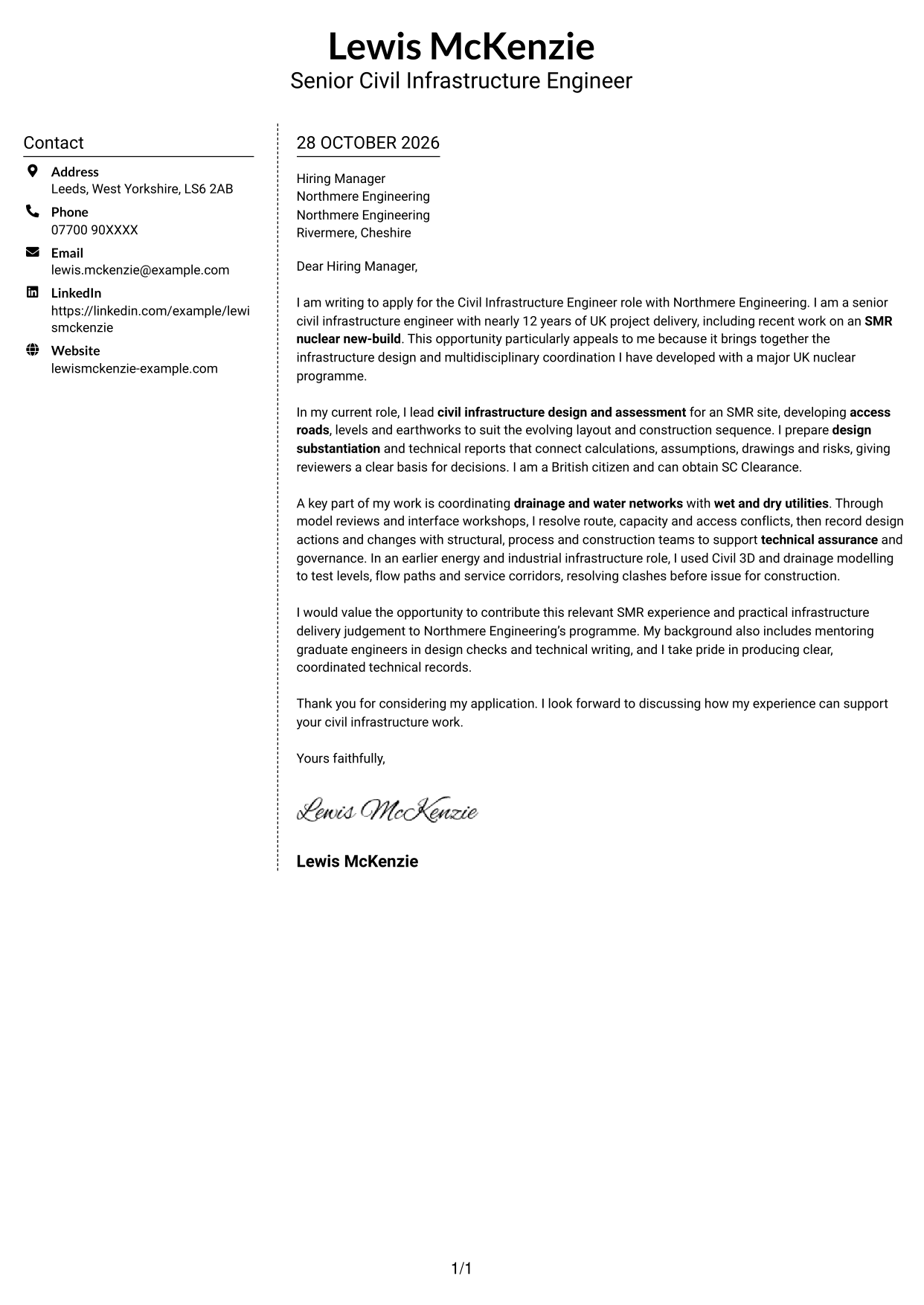 Cover letter example — page 1
