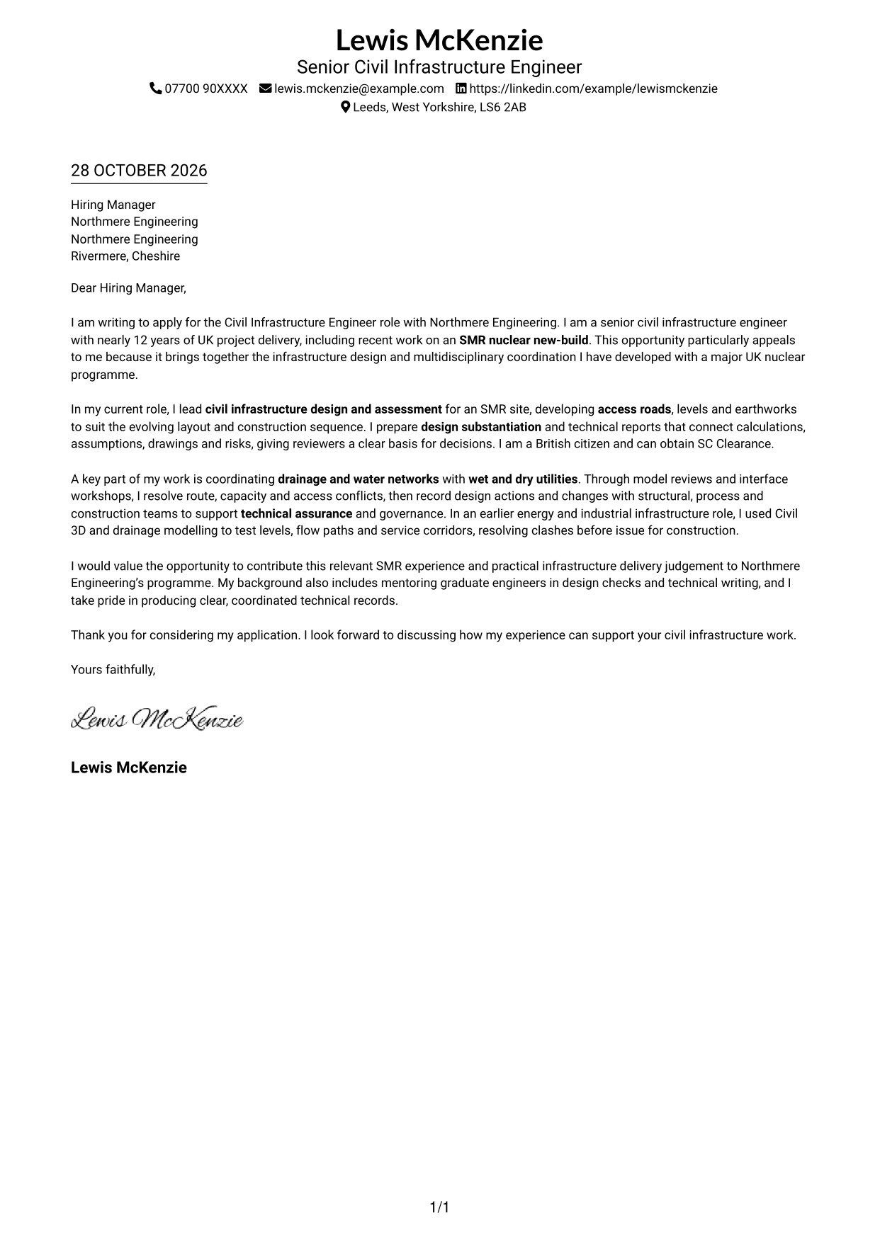 Cover letter example — page 1