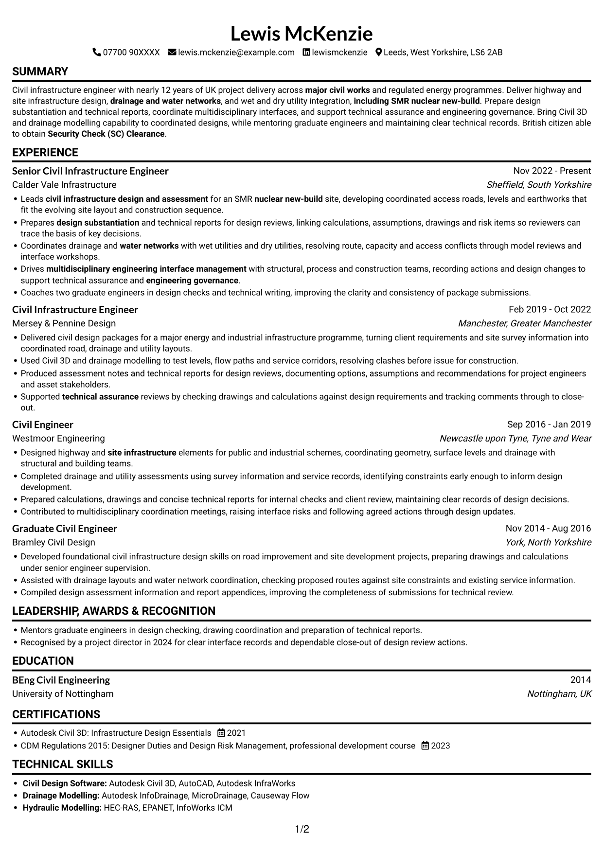 CV example — page 1