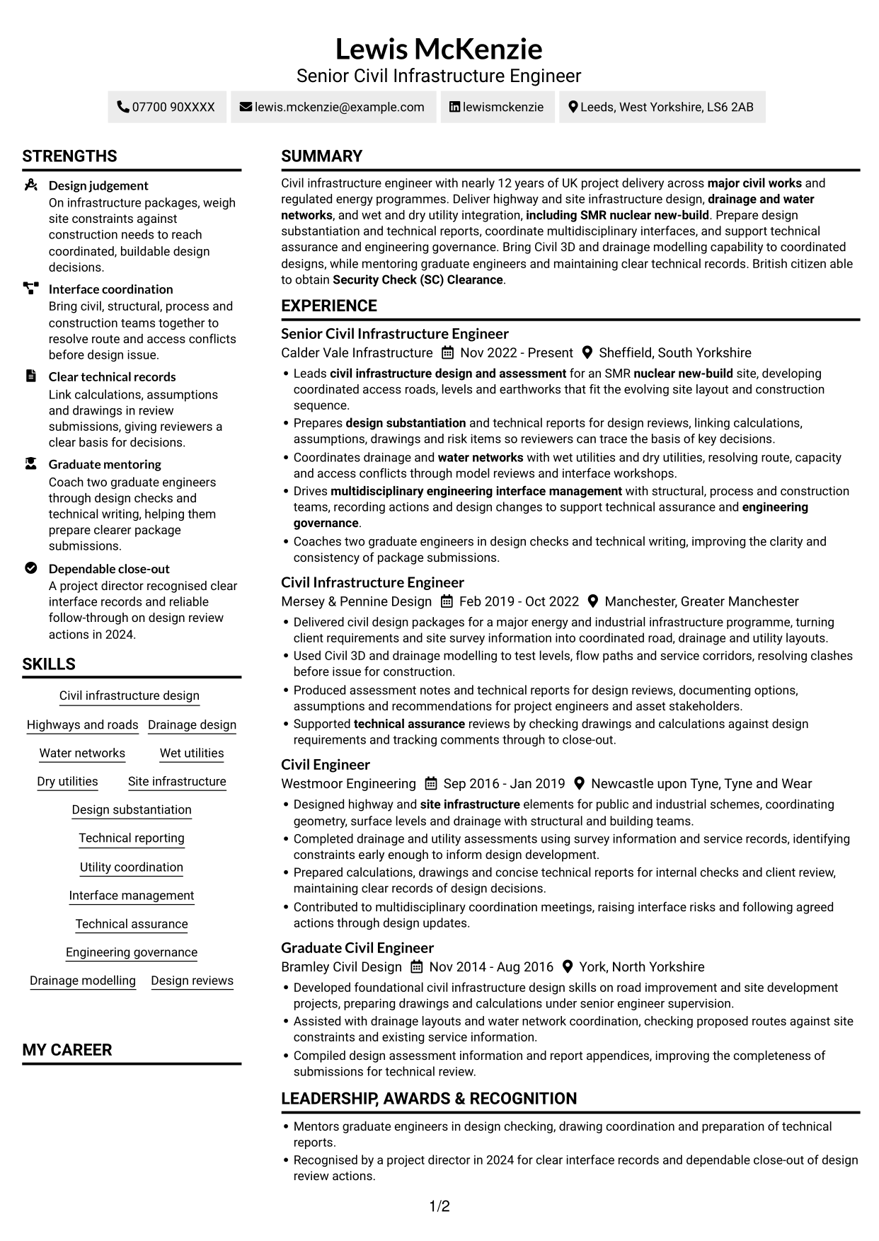 CV example — page 1