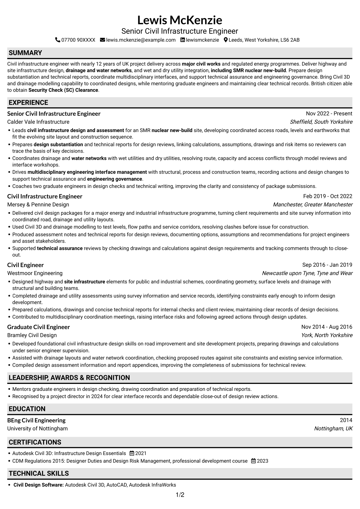 CV example — page 1