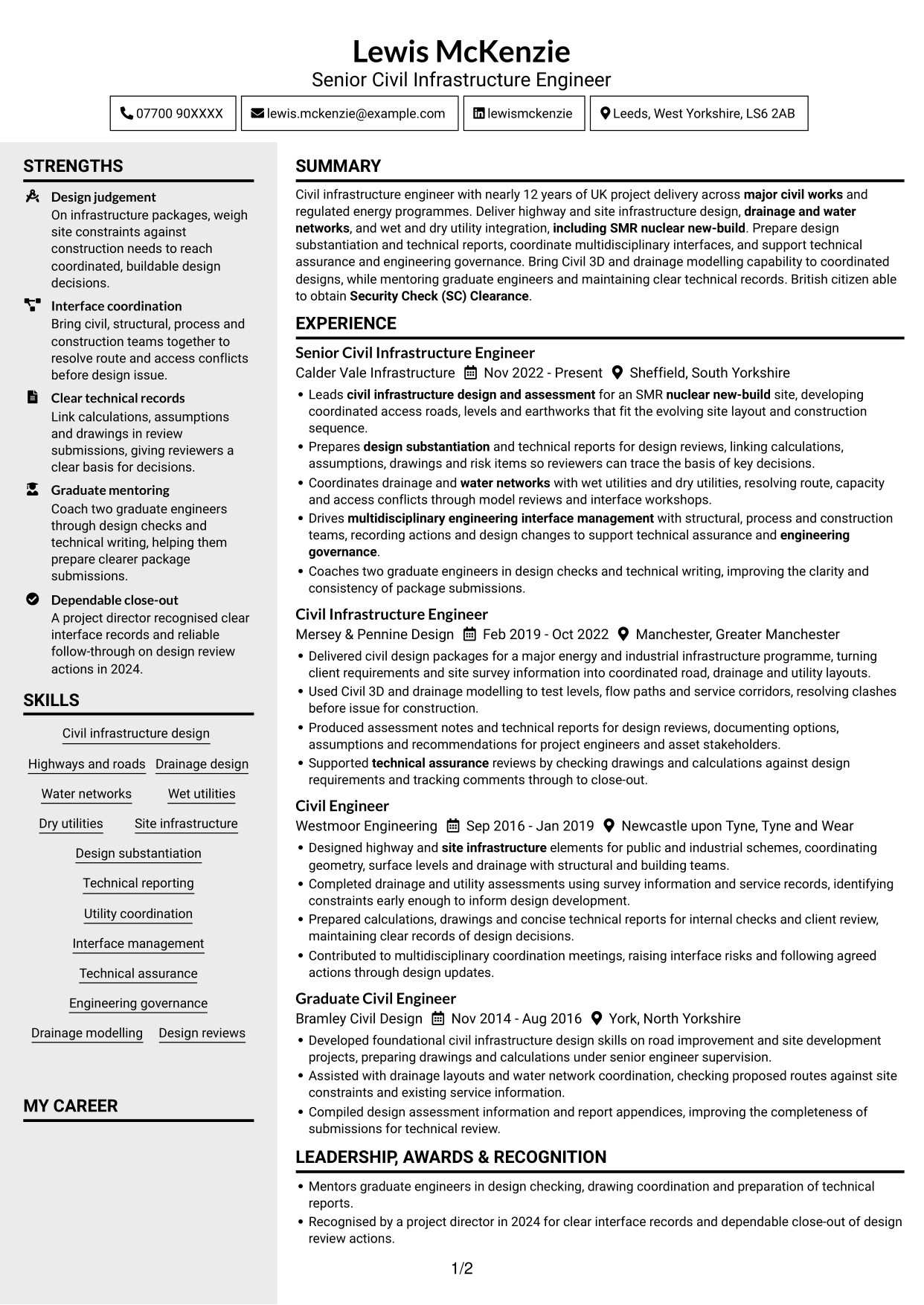 CV example — page 1