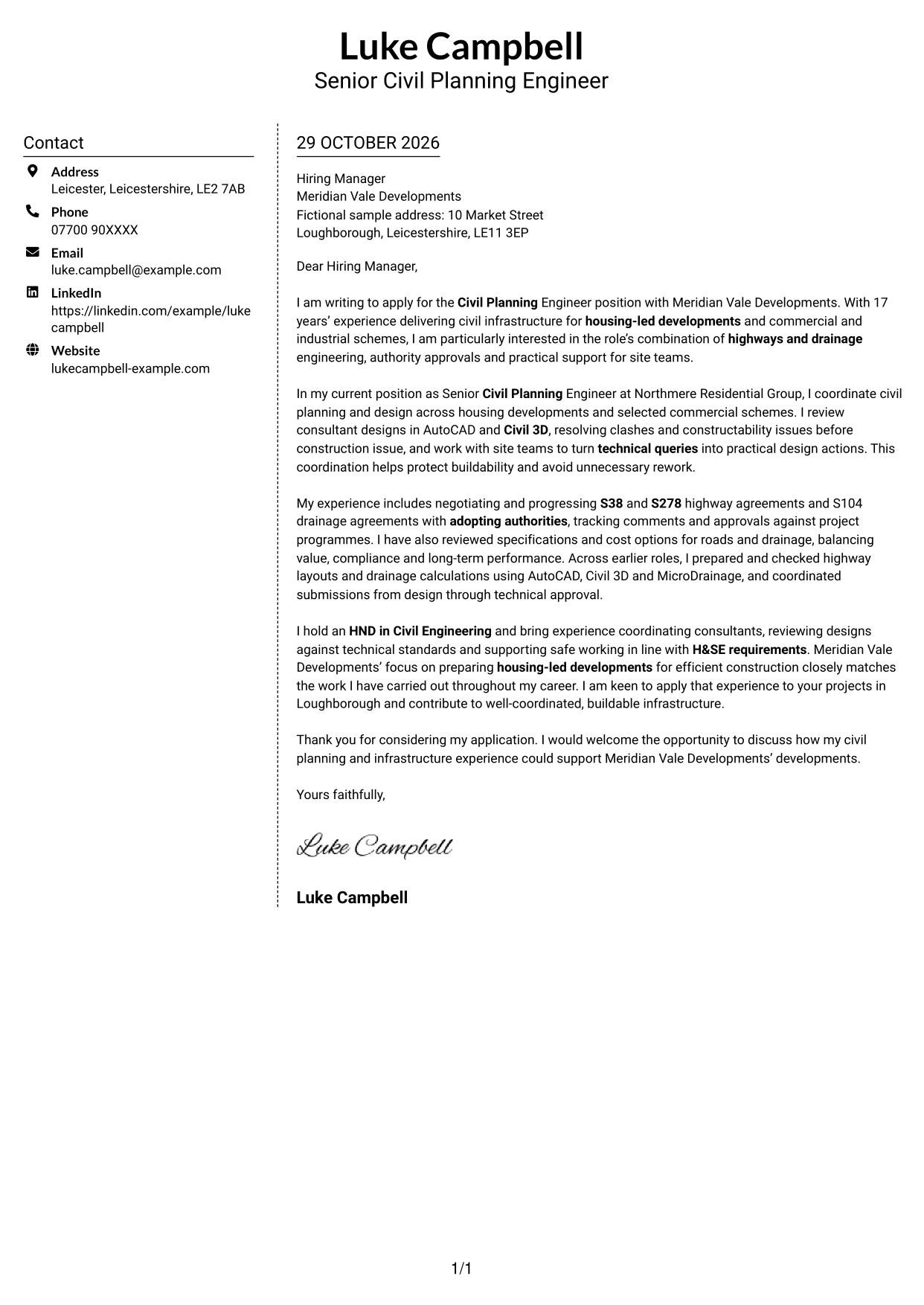 Cover letter example — page 1