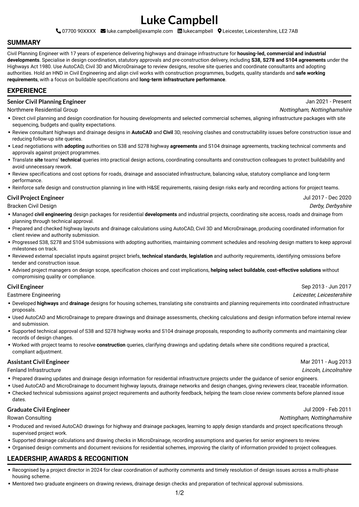 CV example — page 1