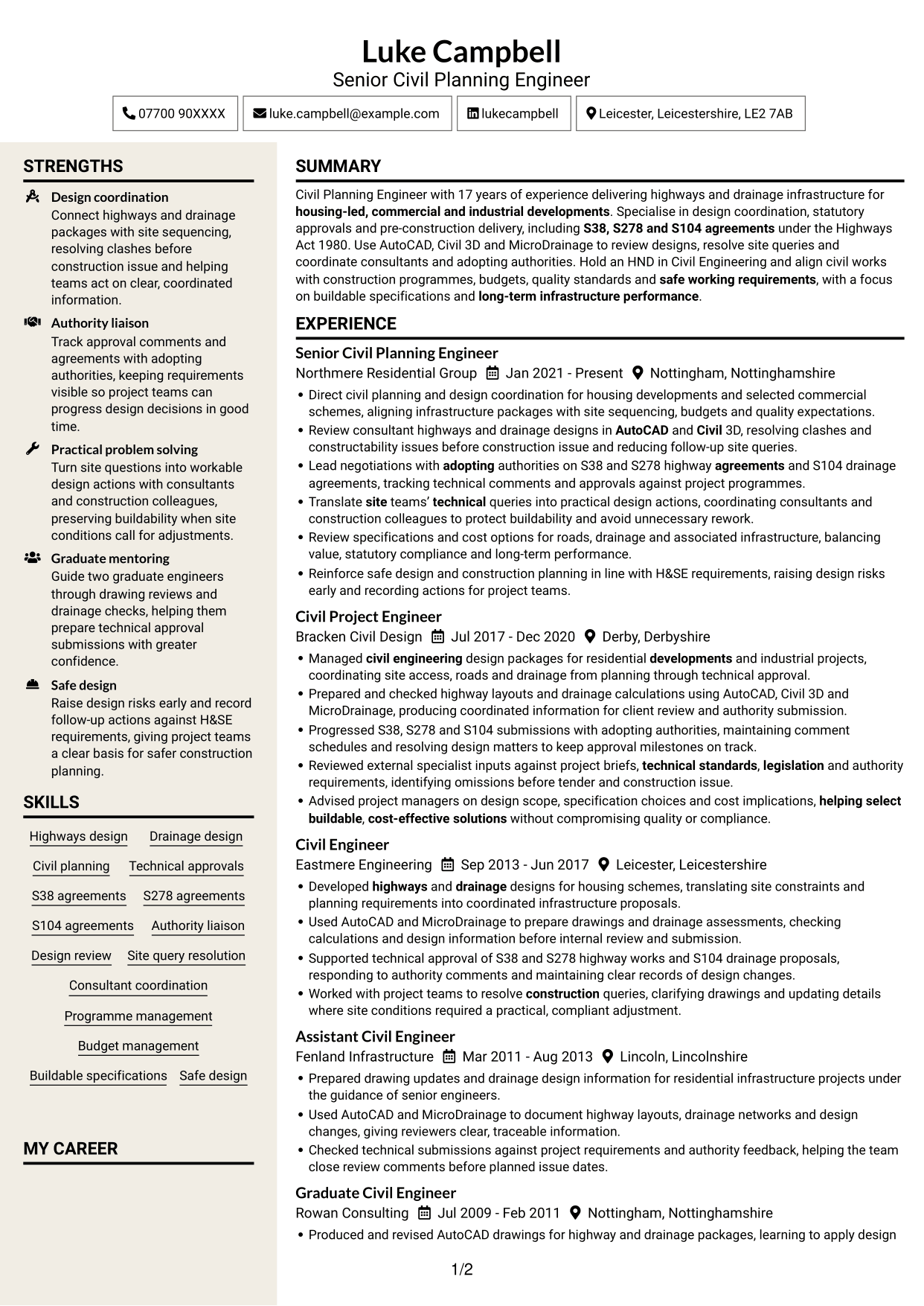 CV example — page 1