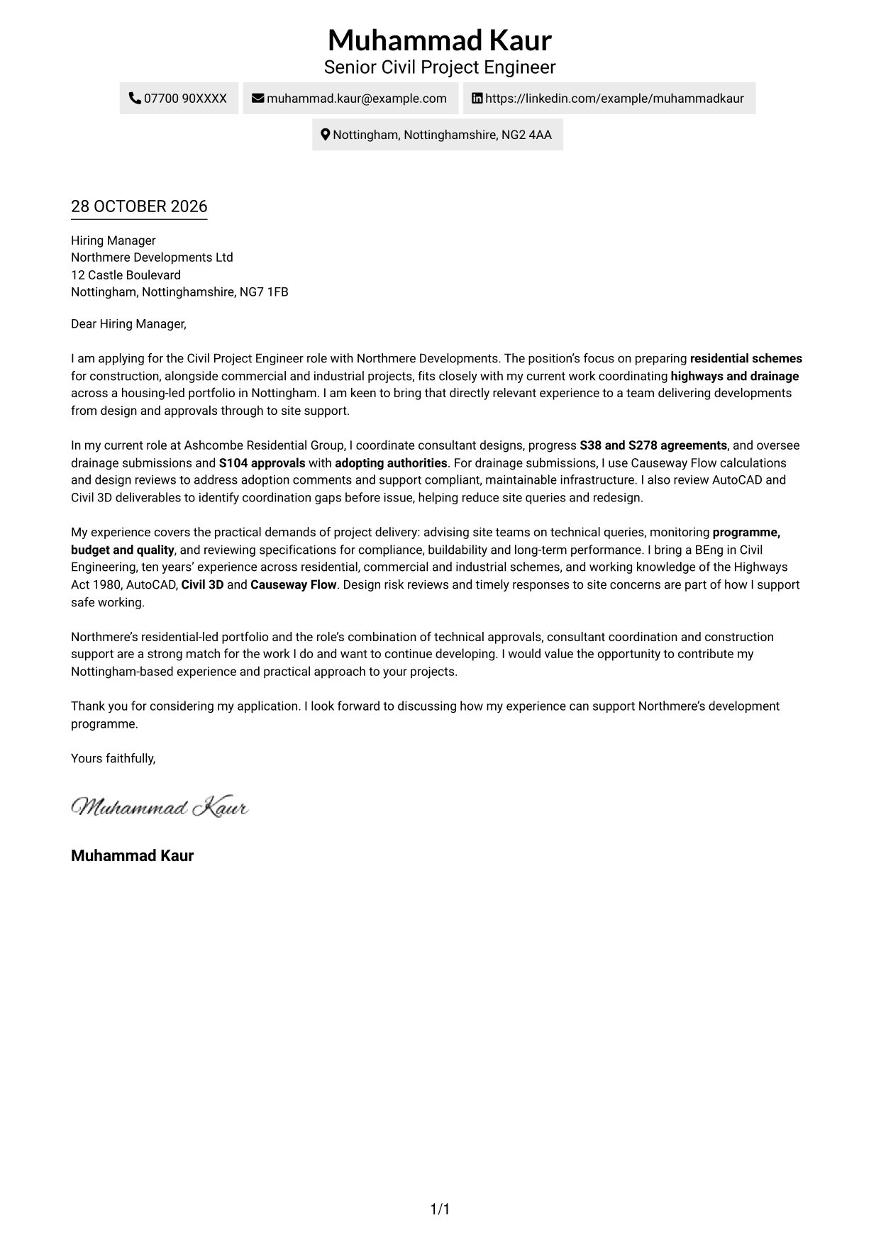 Cover letter example — page 1
