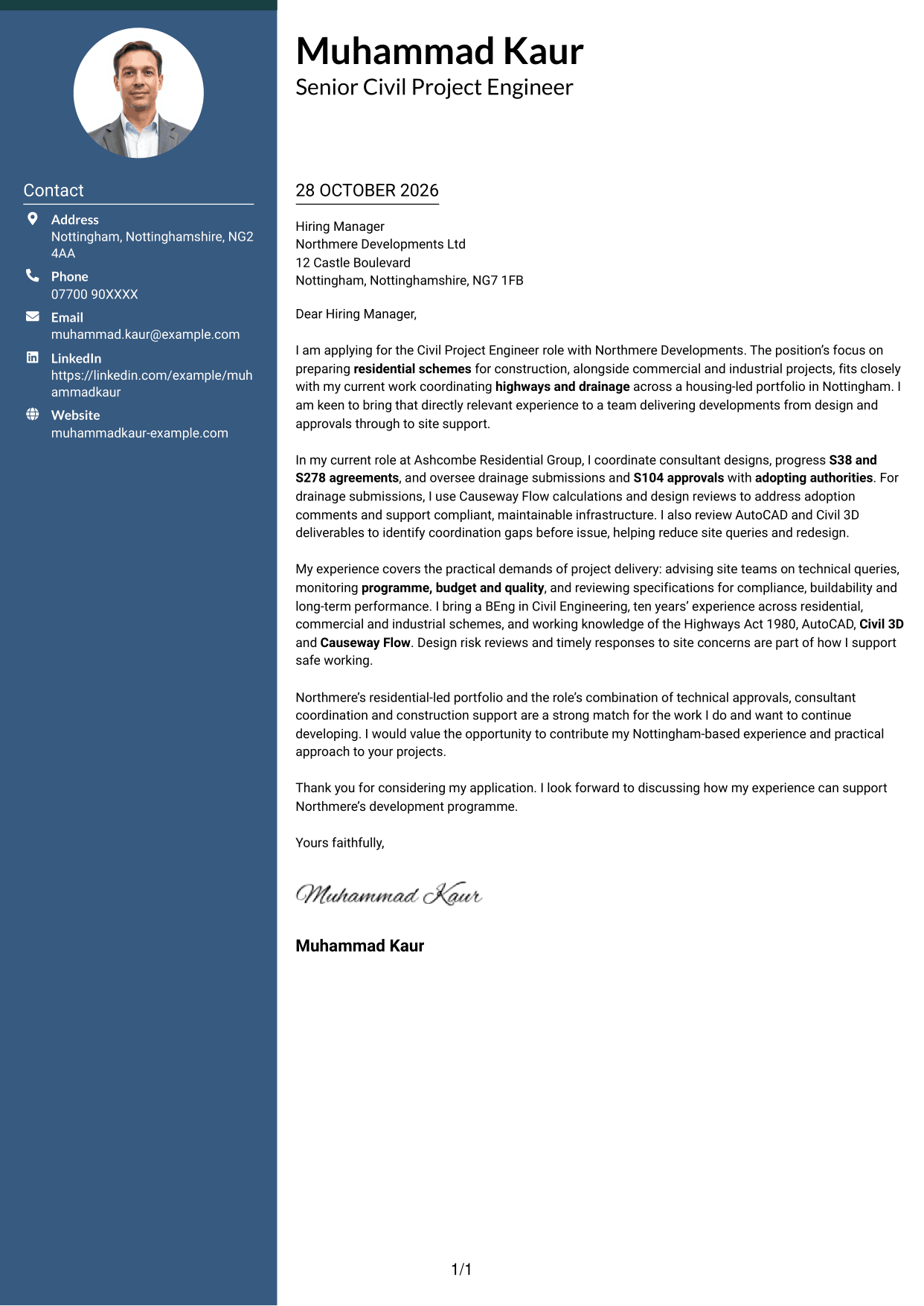 Cover letter example — page 1