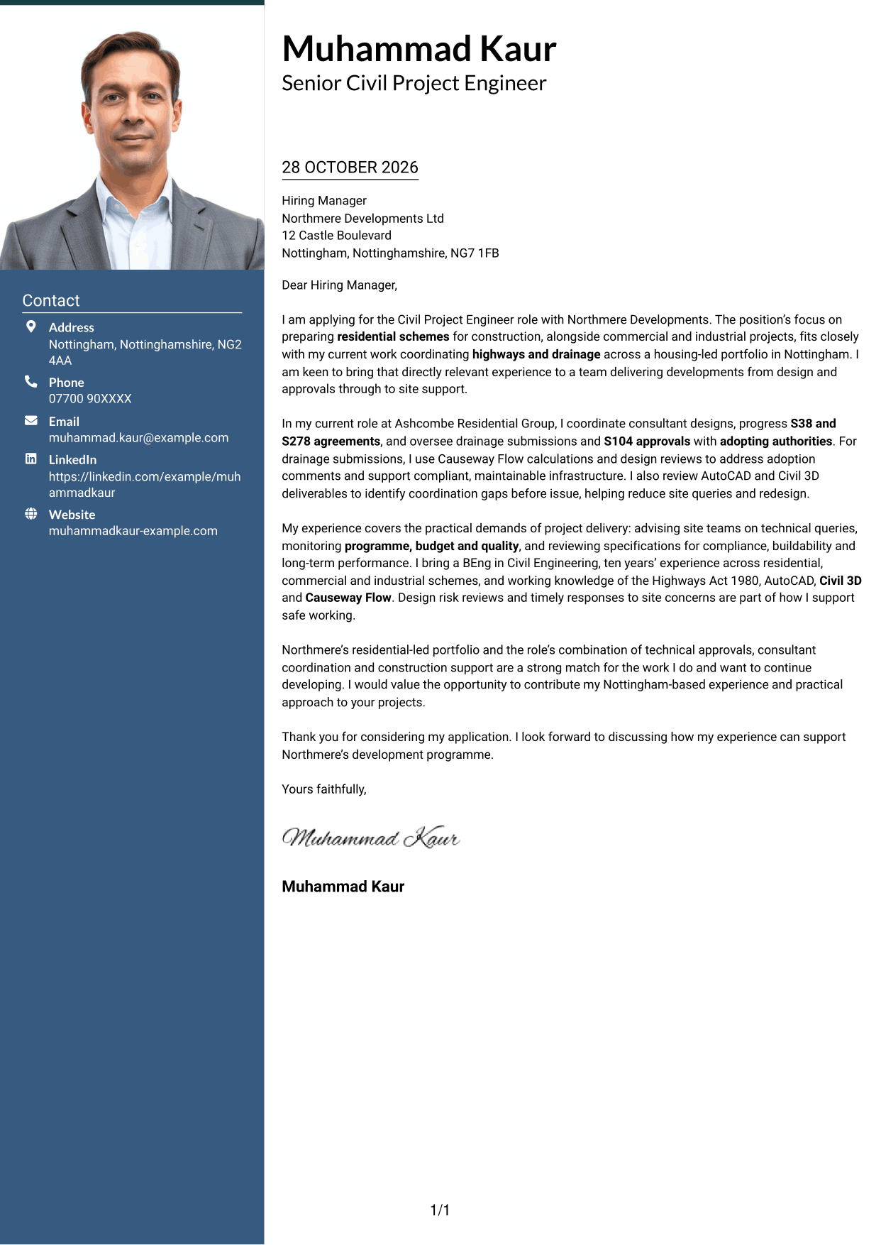 Cover letter example — page 1