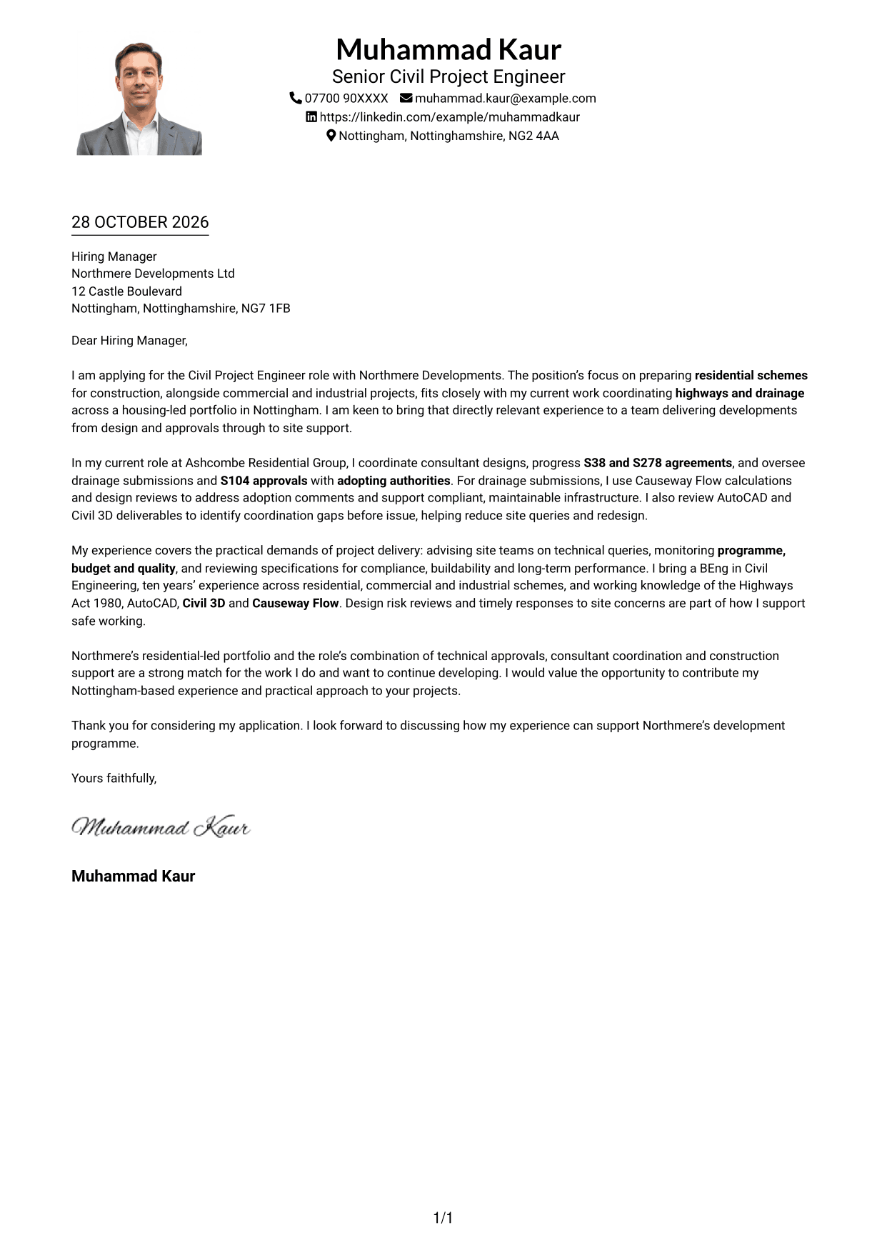 Cover letter example — page 1