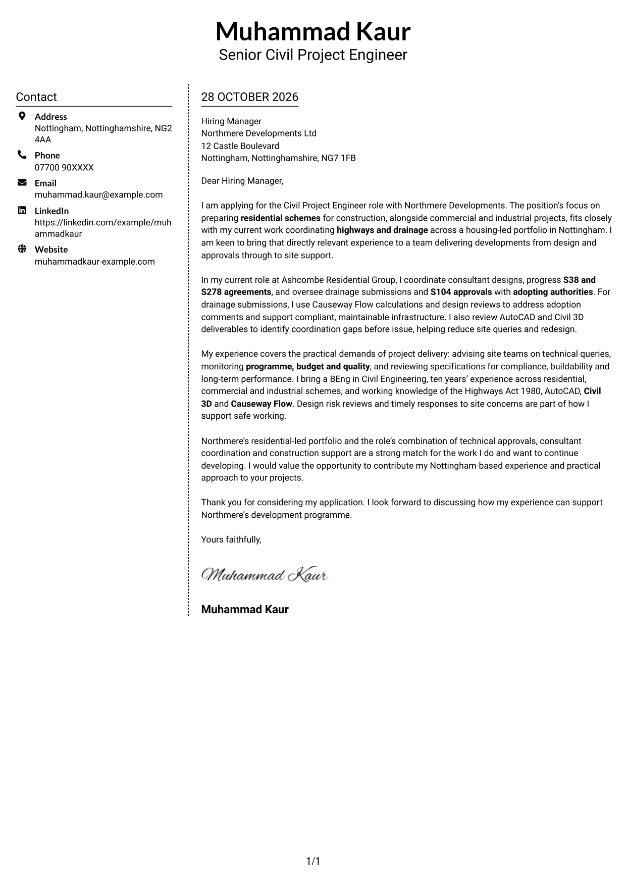 Cover letter example — page 1