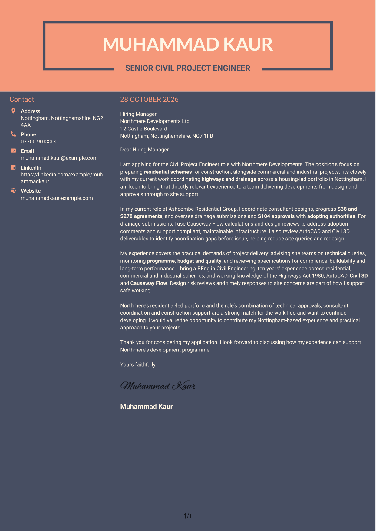 Cover letter example — page 1