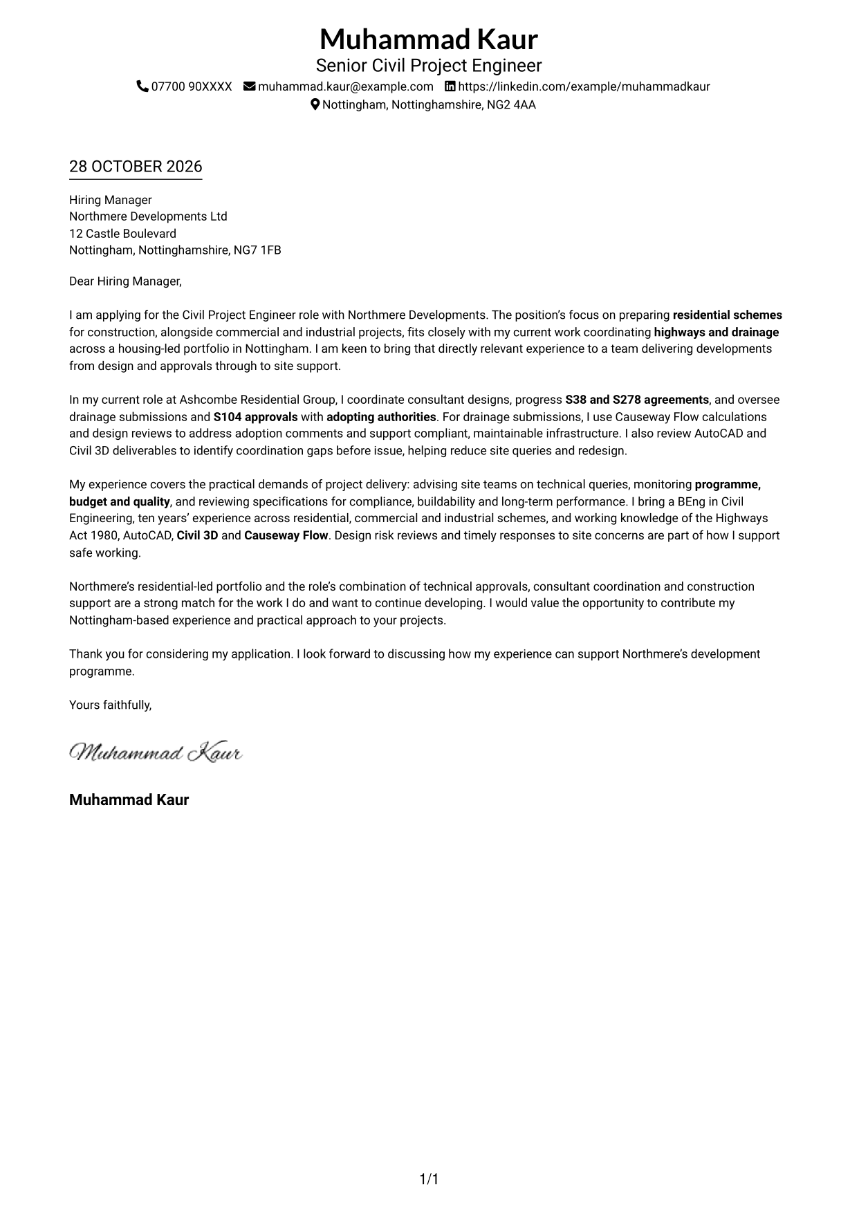 Cover letter example — page 1