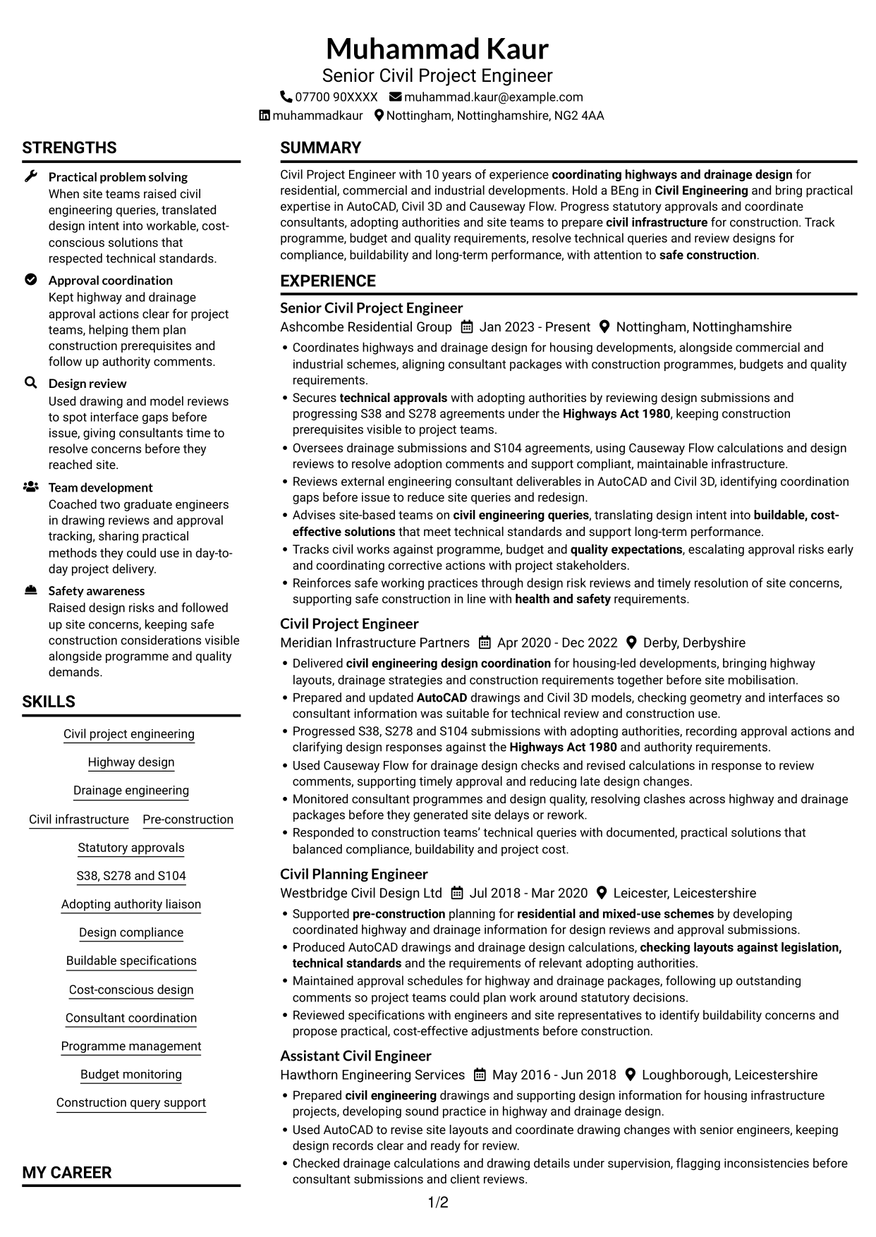 CV example — page 1