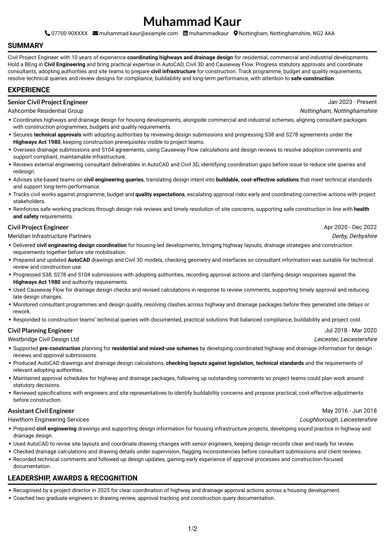 CV example — page 1