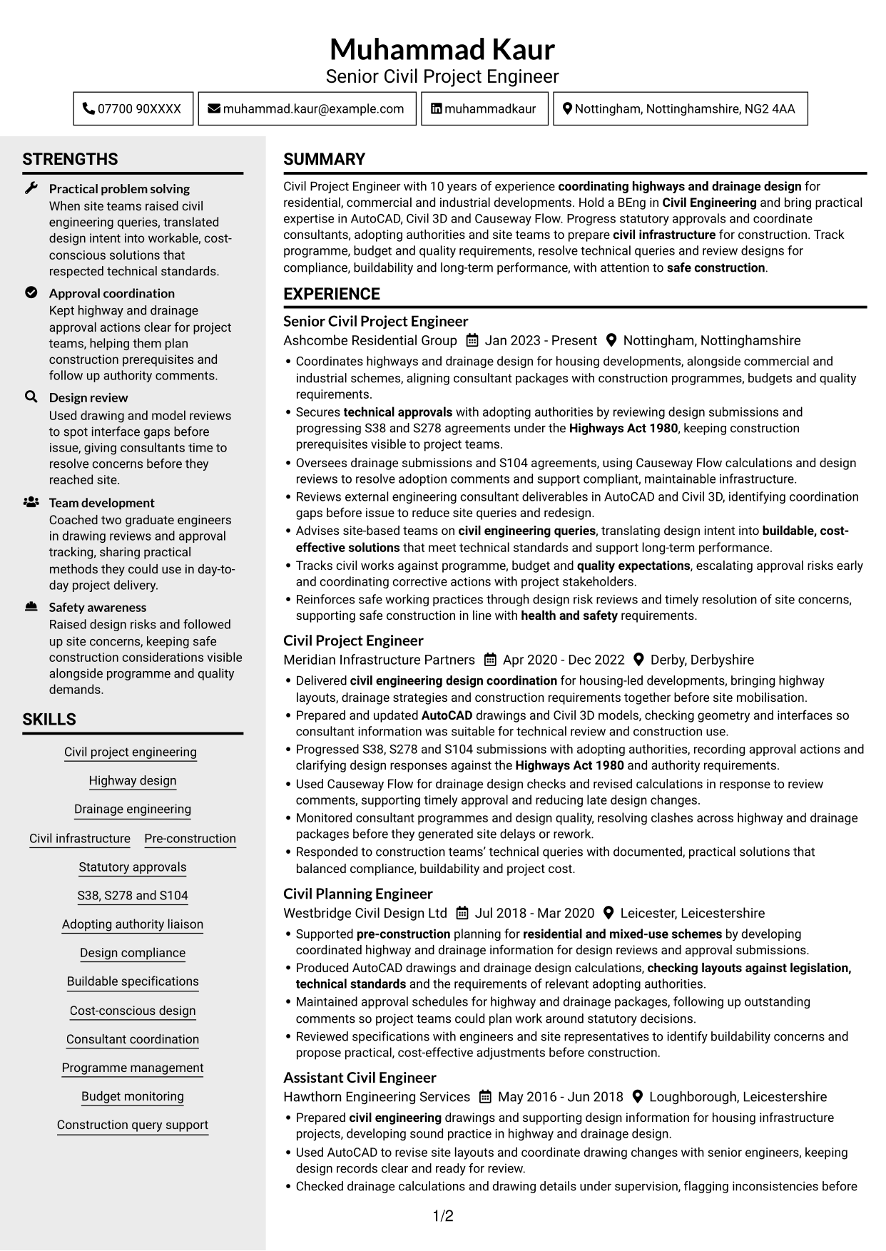 CV example — page 1