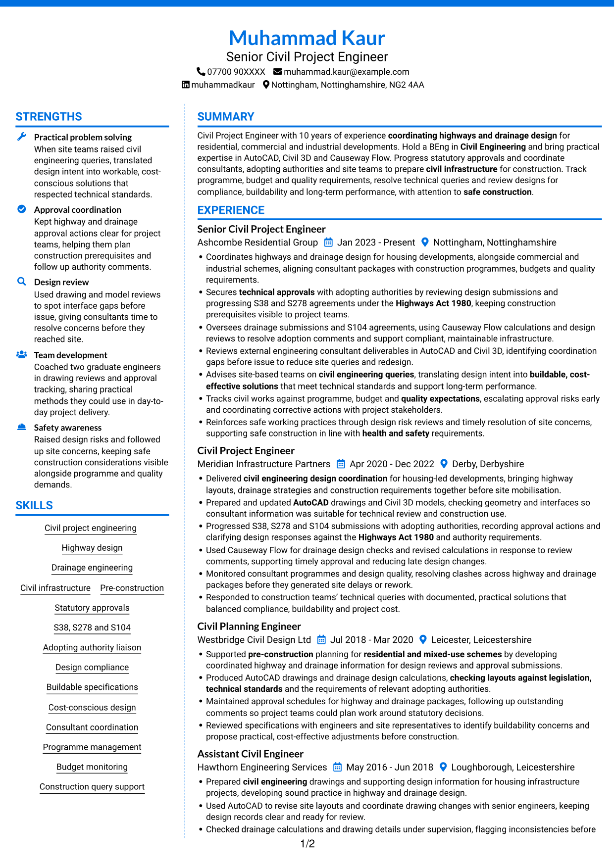 CV example — page 1