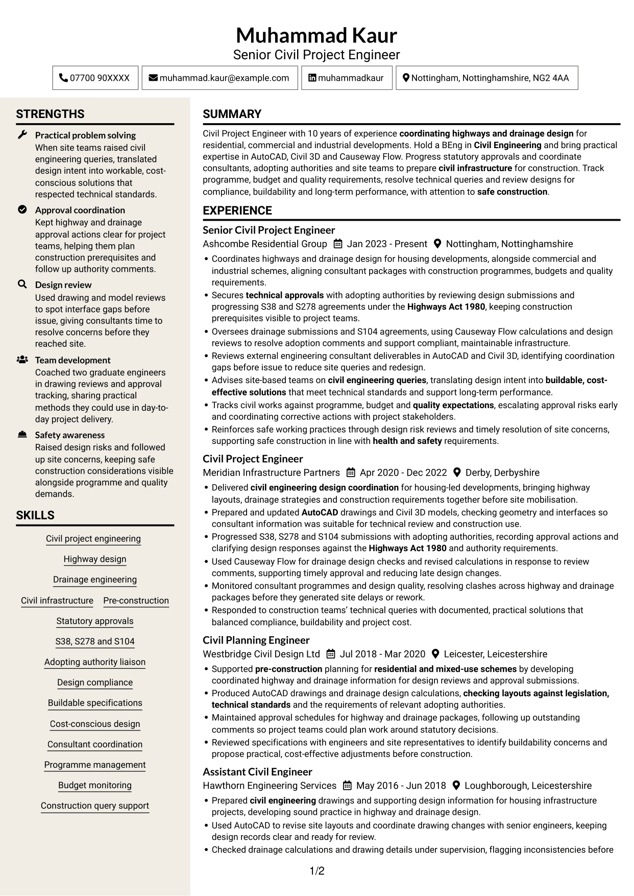 CV example — page 1