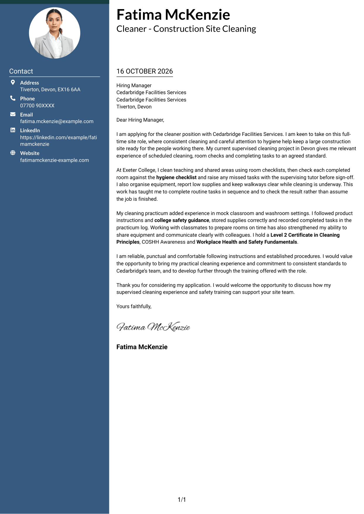 Cover letter example — page 1