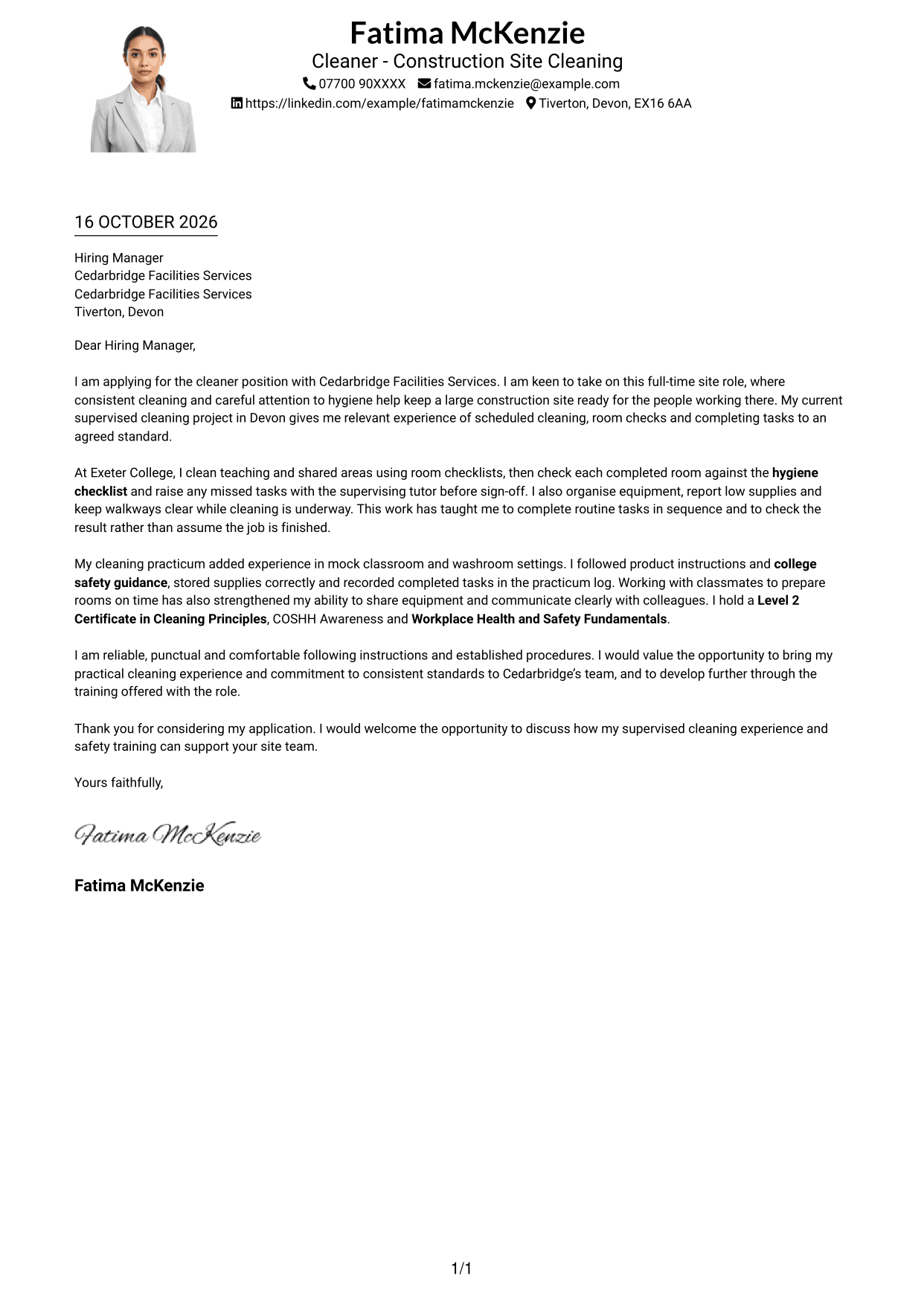 Cover letter example — page 1