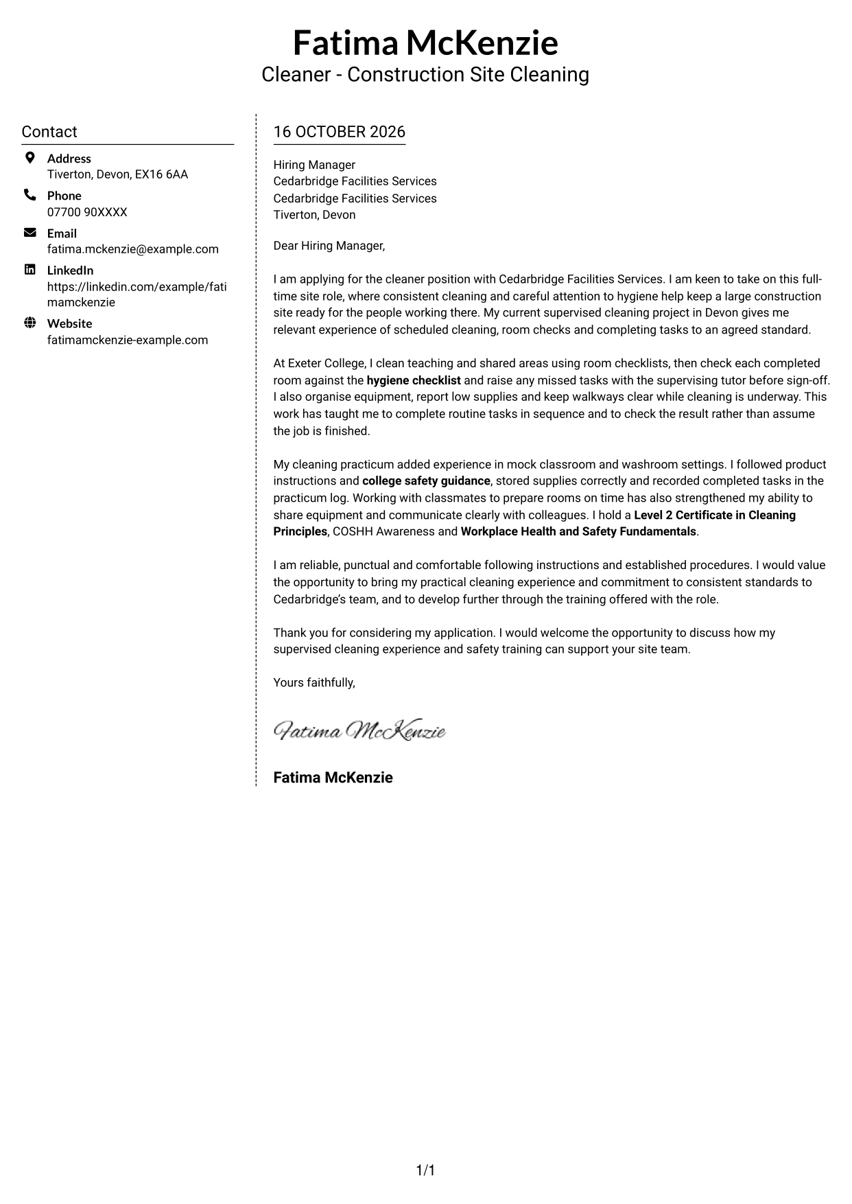 Cover letter example — page 1