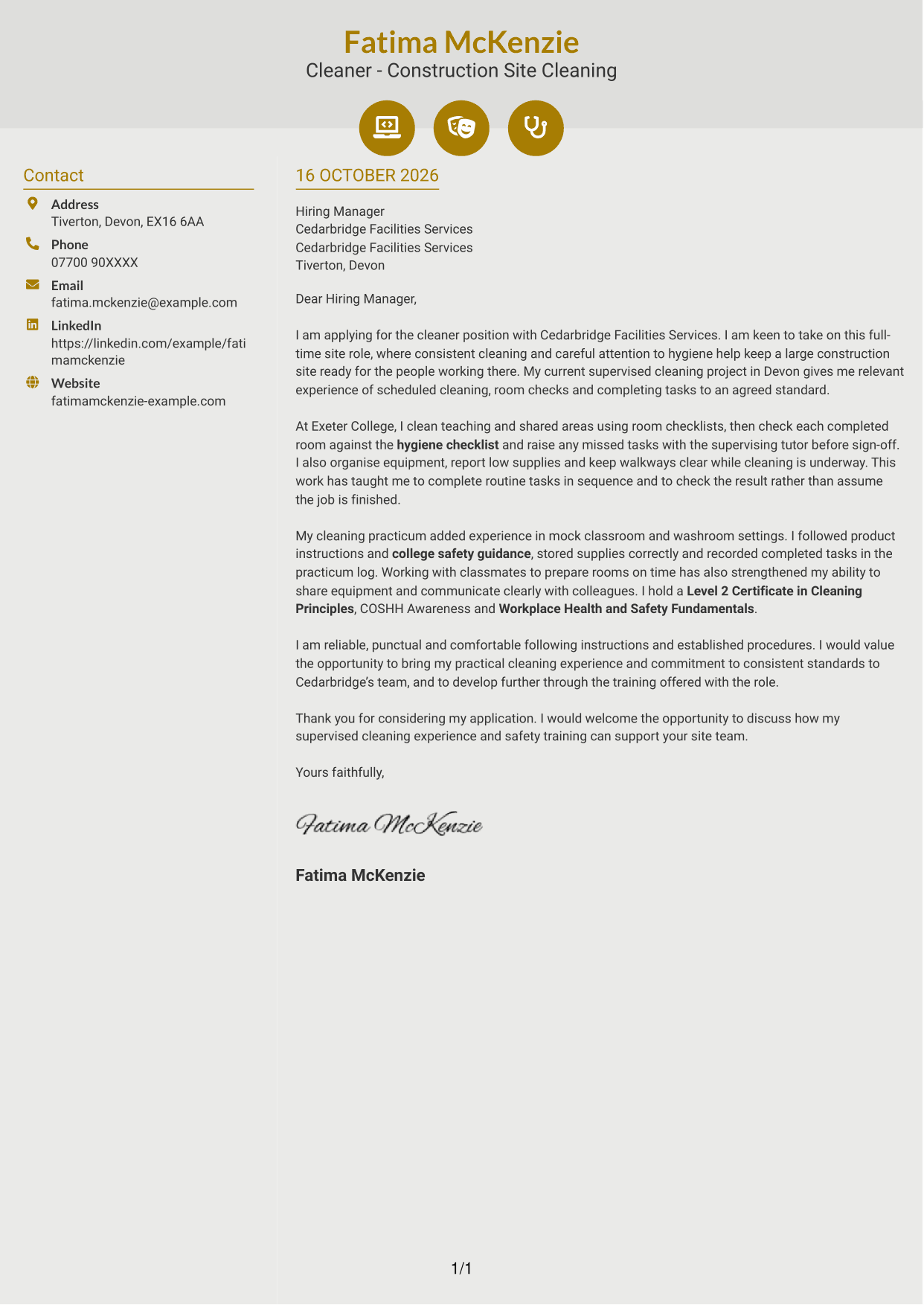 Cover letter example — page 1