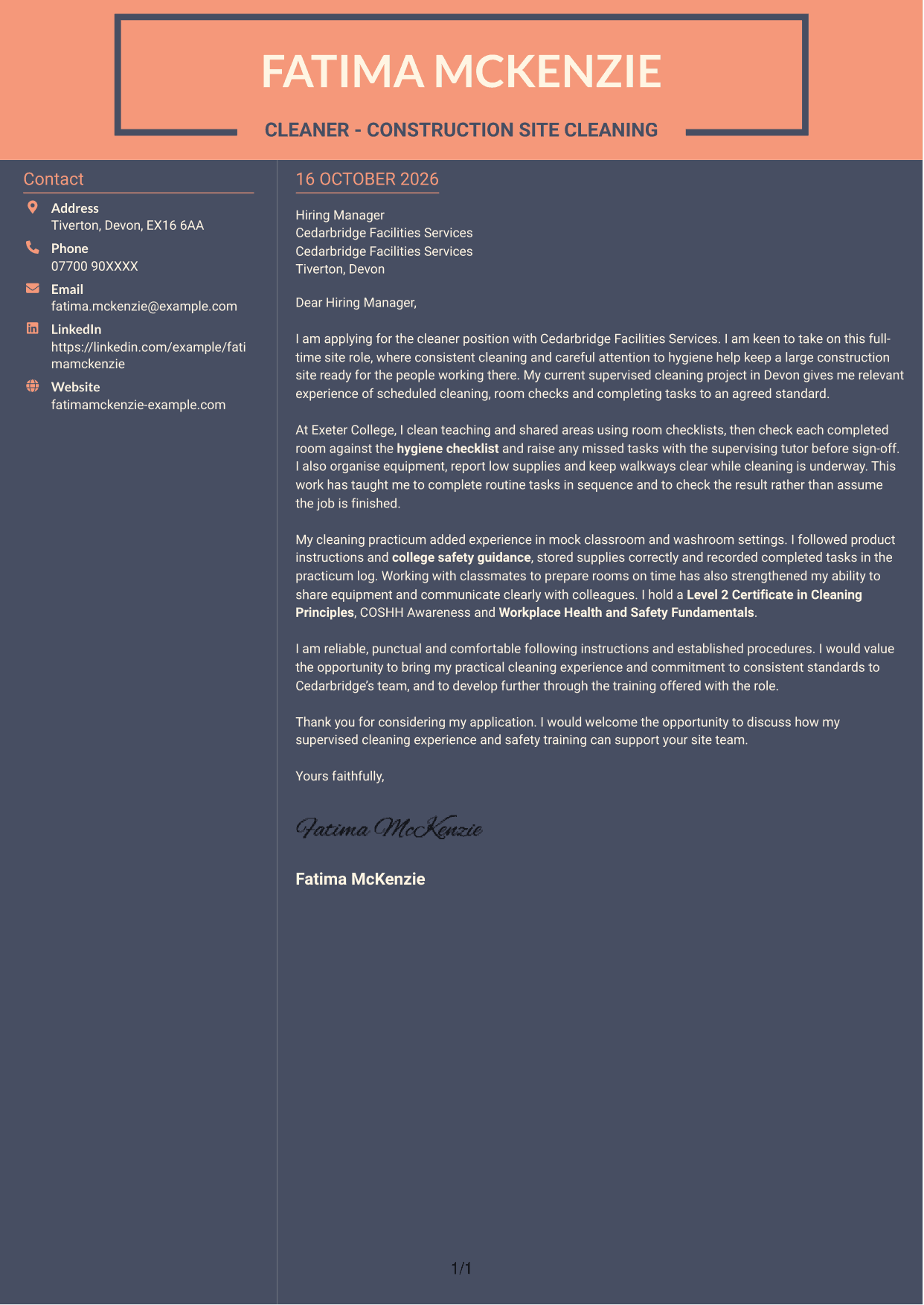 Cover letter example — page 1