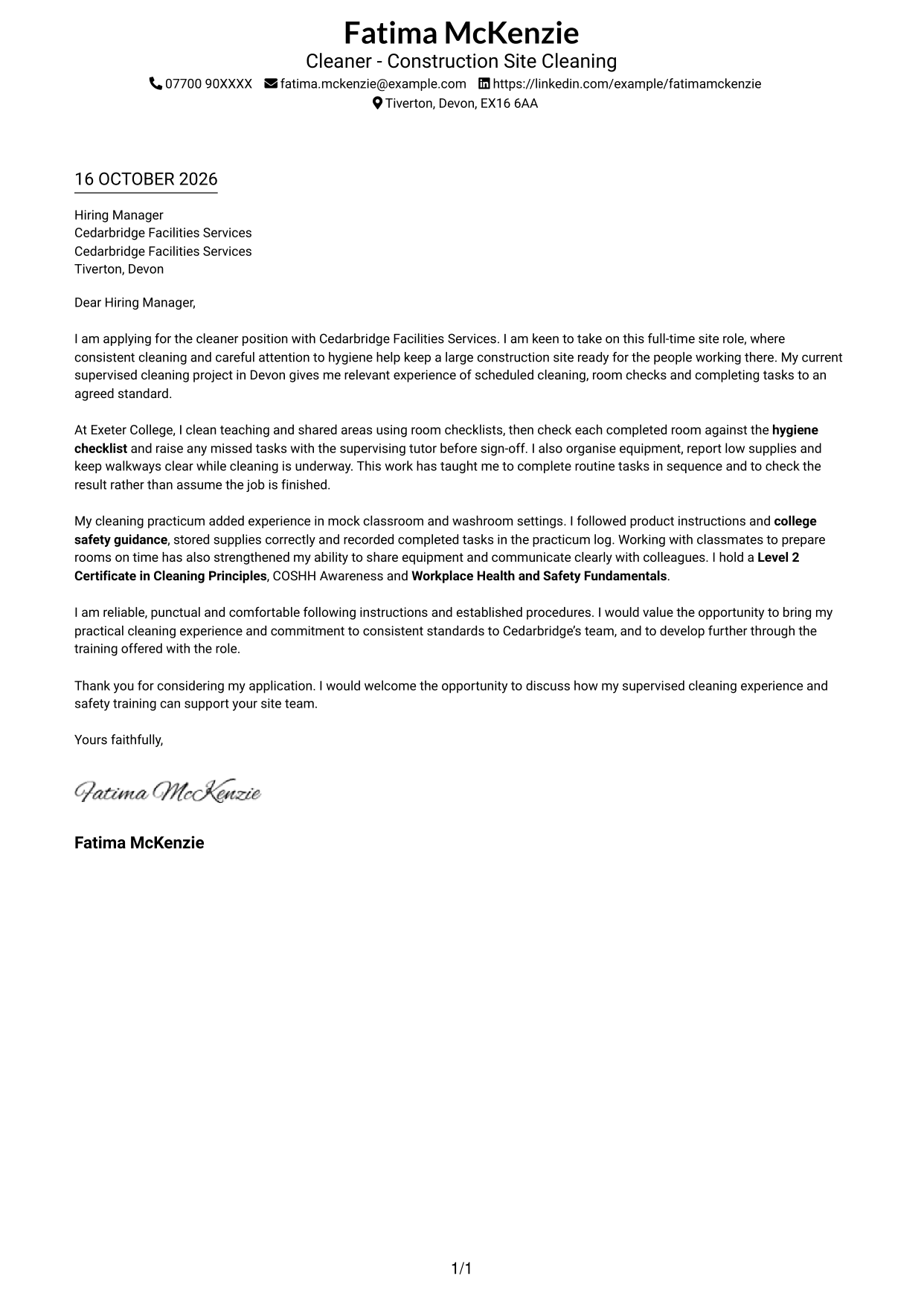 Cover letter example — page 1