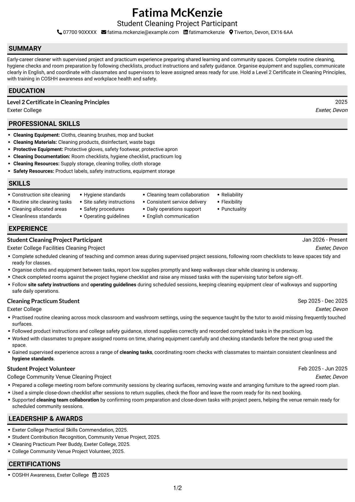 CV example — page 1