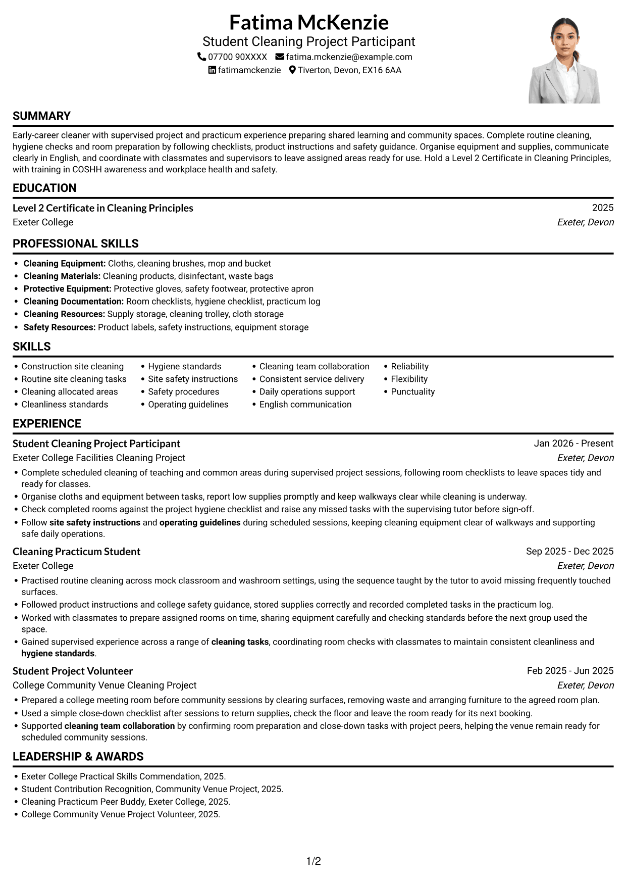 CV example — page 1