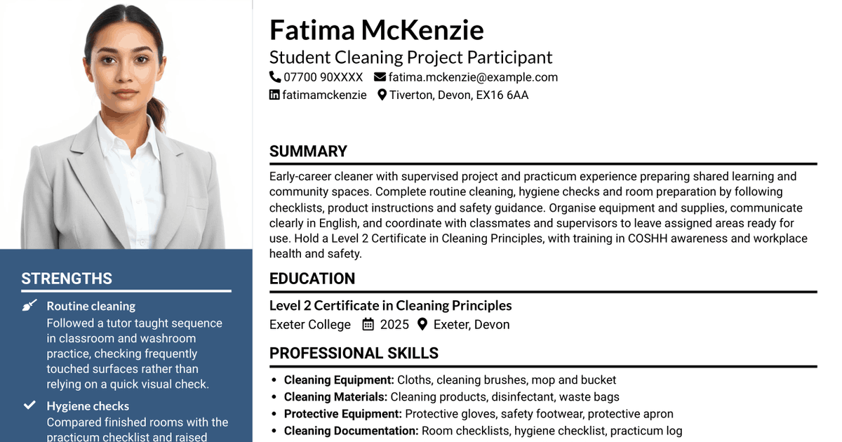 7 Cleaner - Construction Site Cleaning CV Templates with Example