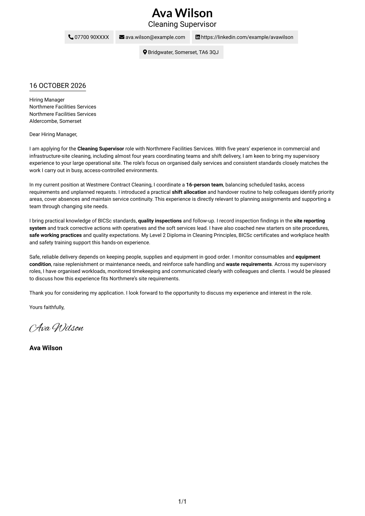 Cover letter example — page 1