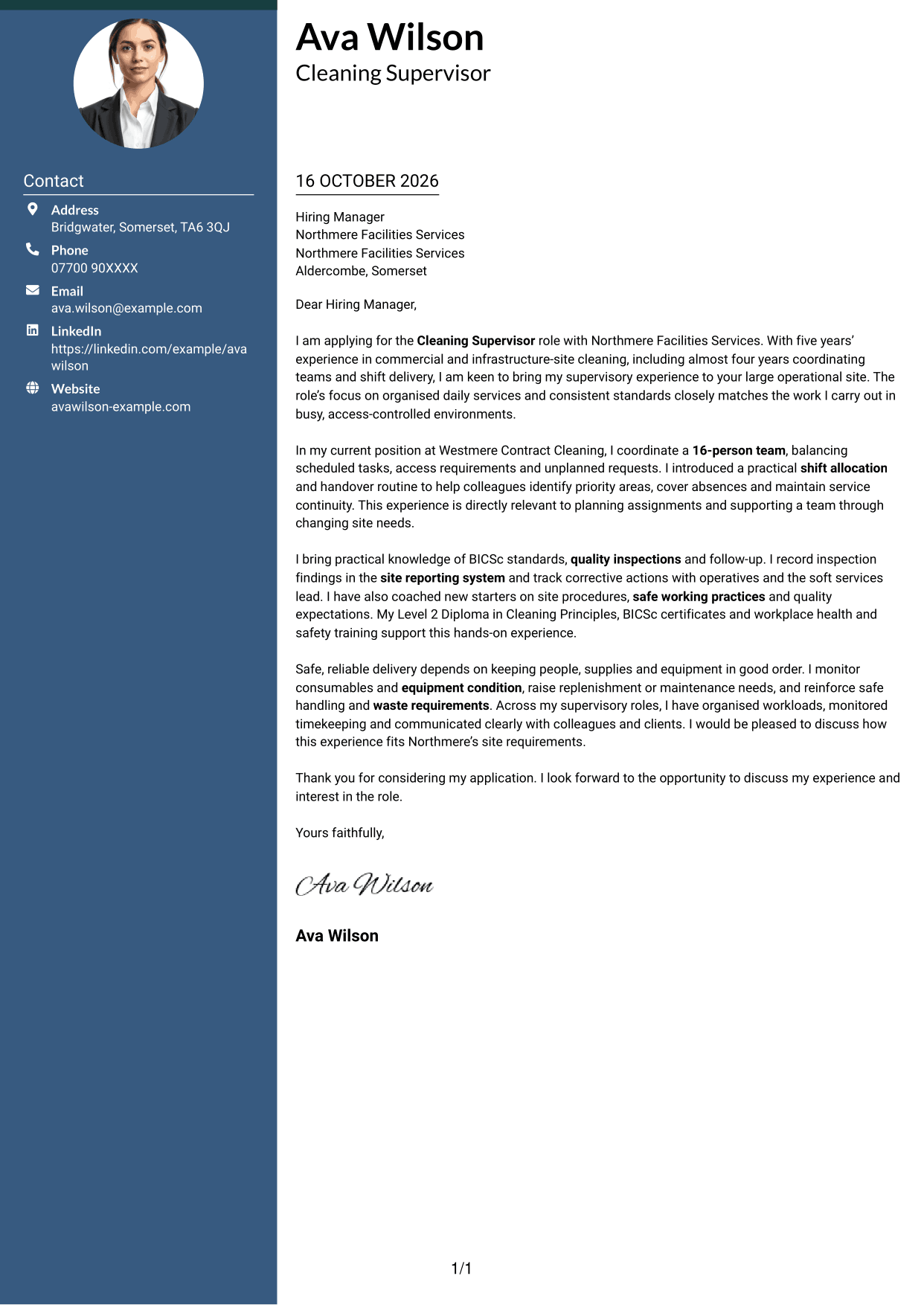 Cover letter example — page 1