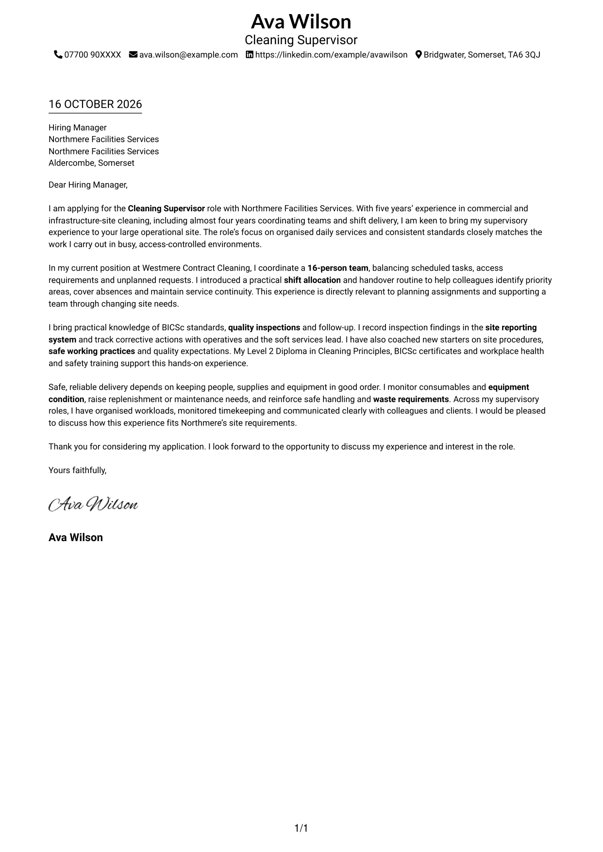 Cover letter example — page 1