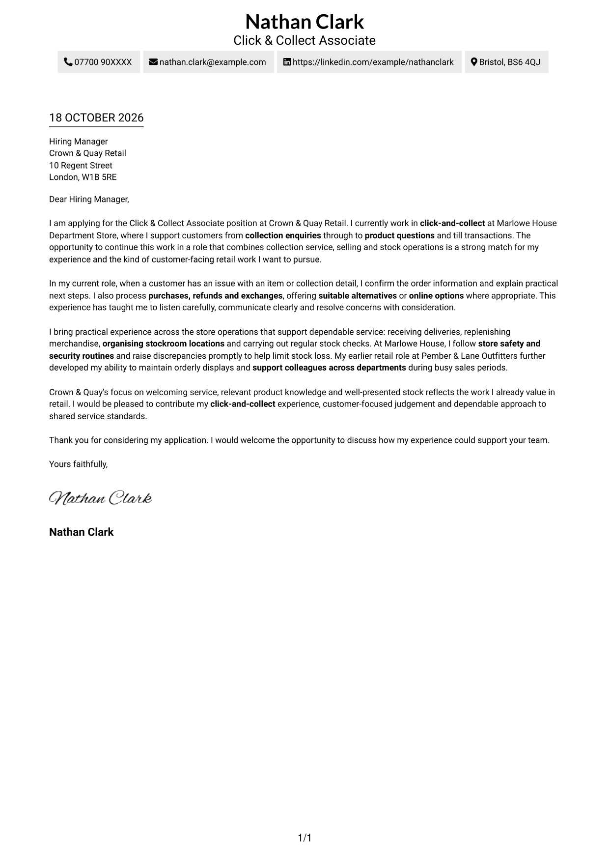 Cover letter example — page 1