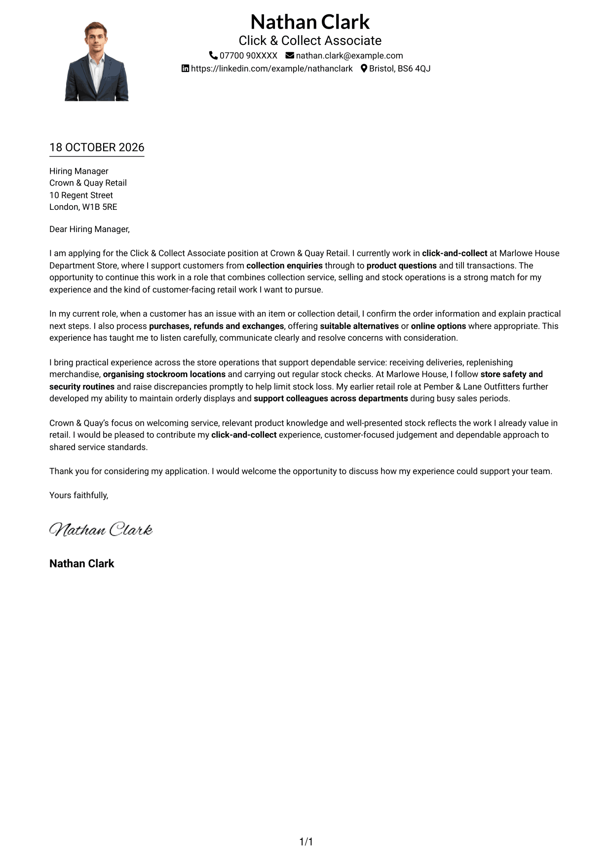 Cover letter example — page 1