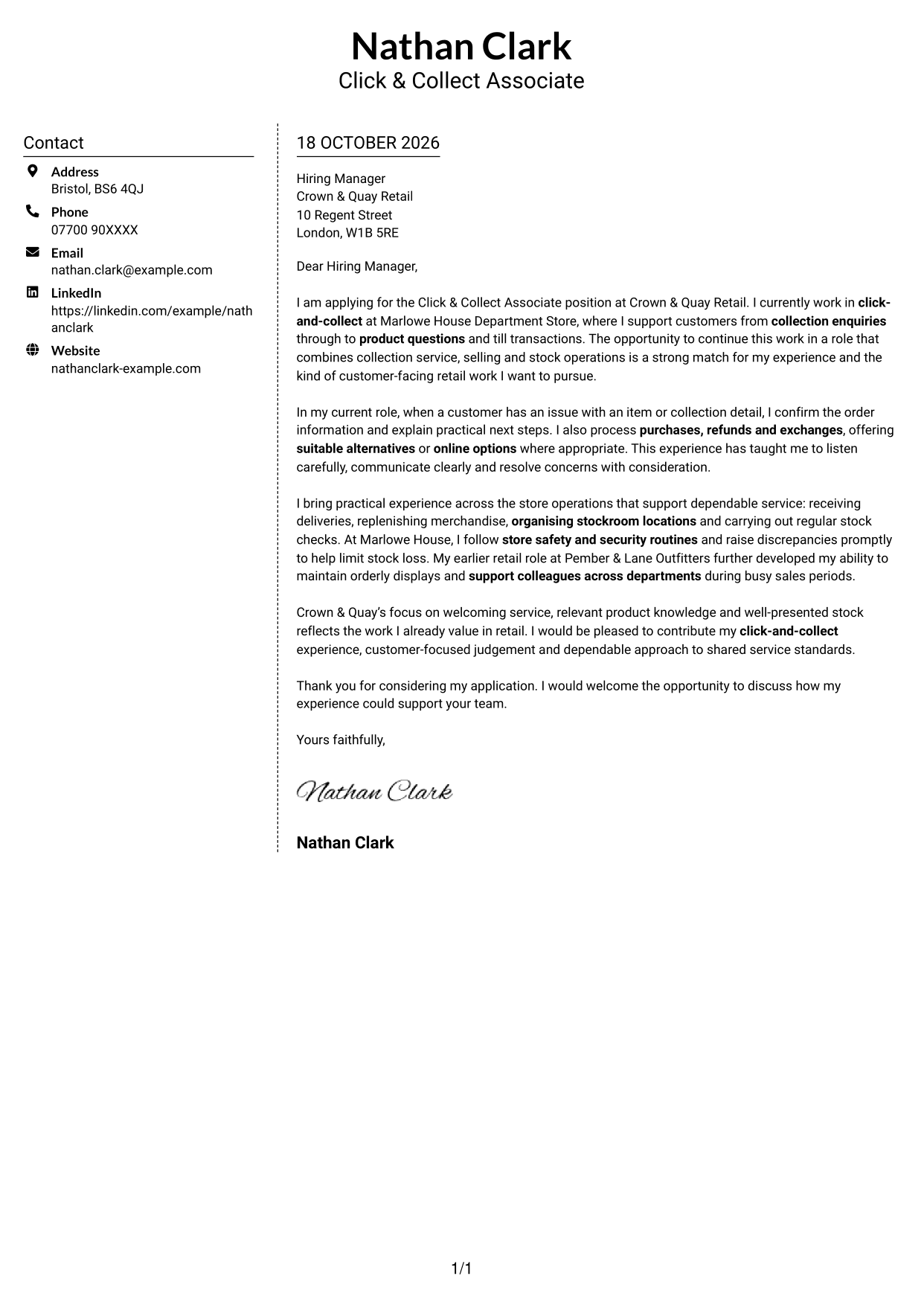 Cover letter example — page 1